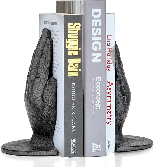Ambipolar Hands Style Decorative Bookends - Antique Black Cast Iron Decorative Accent for Home Decor, Bookshelf, Living Room Decor, Decorative Bookends for Heavy Books