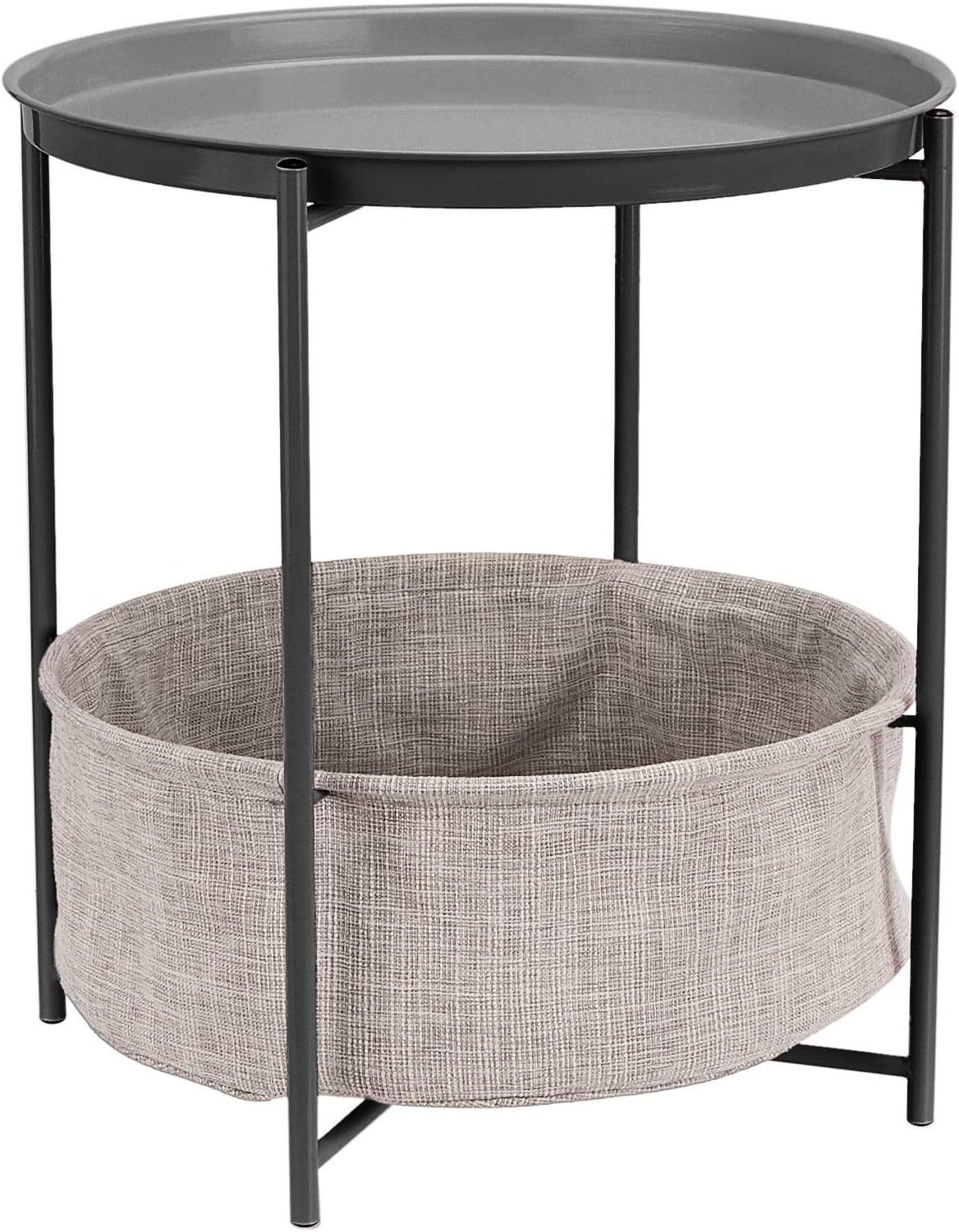 Amazon Basics Round Storage End Table, Nightstand for Bedroom or Living Room, Easy Assembly, with Cloth Basket, Charcoal/Heather Gray, 17.7 x 17.7 x 18.9 in | Side Table, with Cloth Basket, Storage