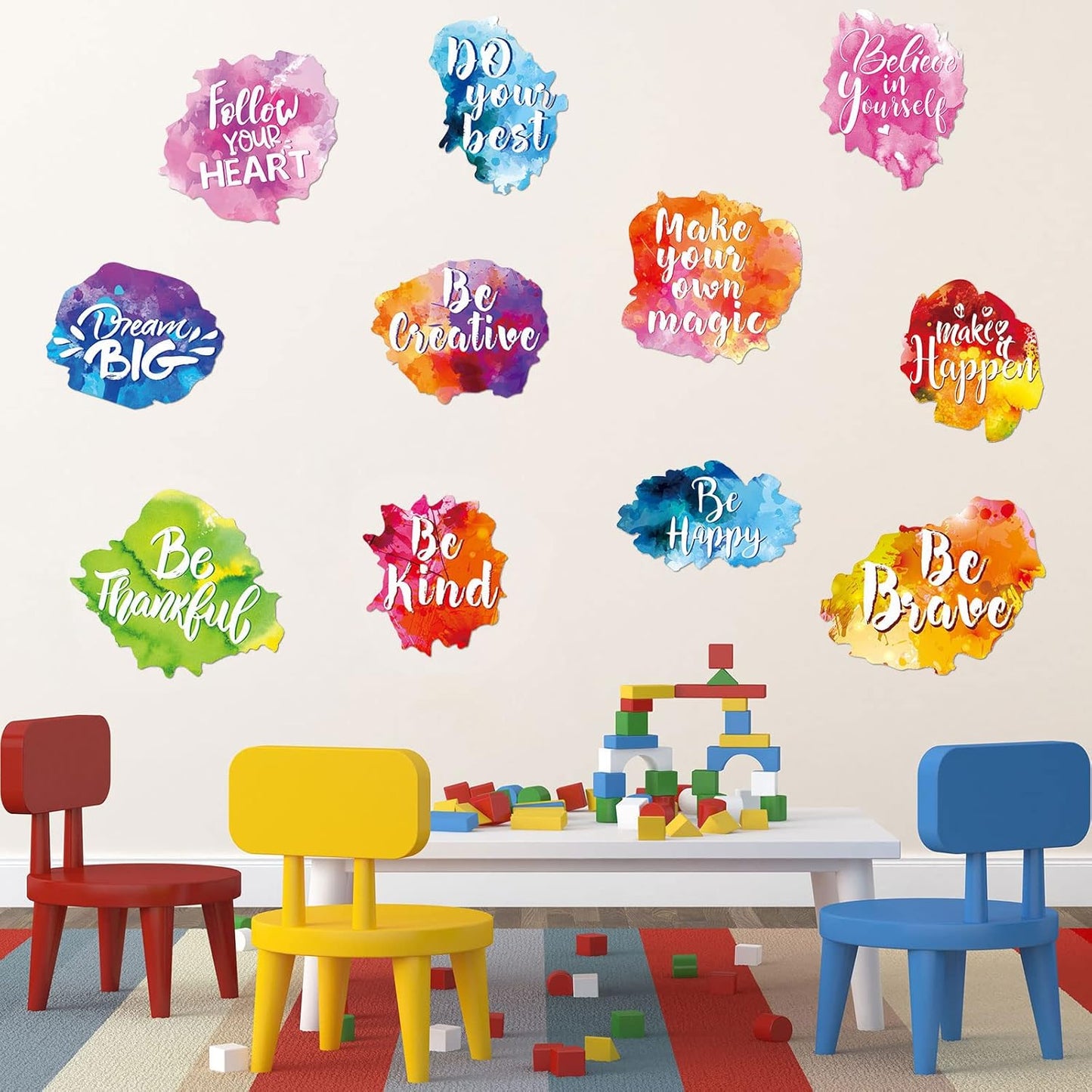 Zonon 6 Sets/12 Pcs Back to School Inspirational Classroom Wall Decal Watercolor Motivational Quote Sticker Colorful Inspirational Sticker for Classroom Home Wall Bedroom Bathroom Playroom Decor