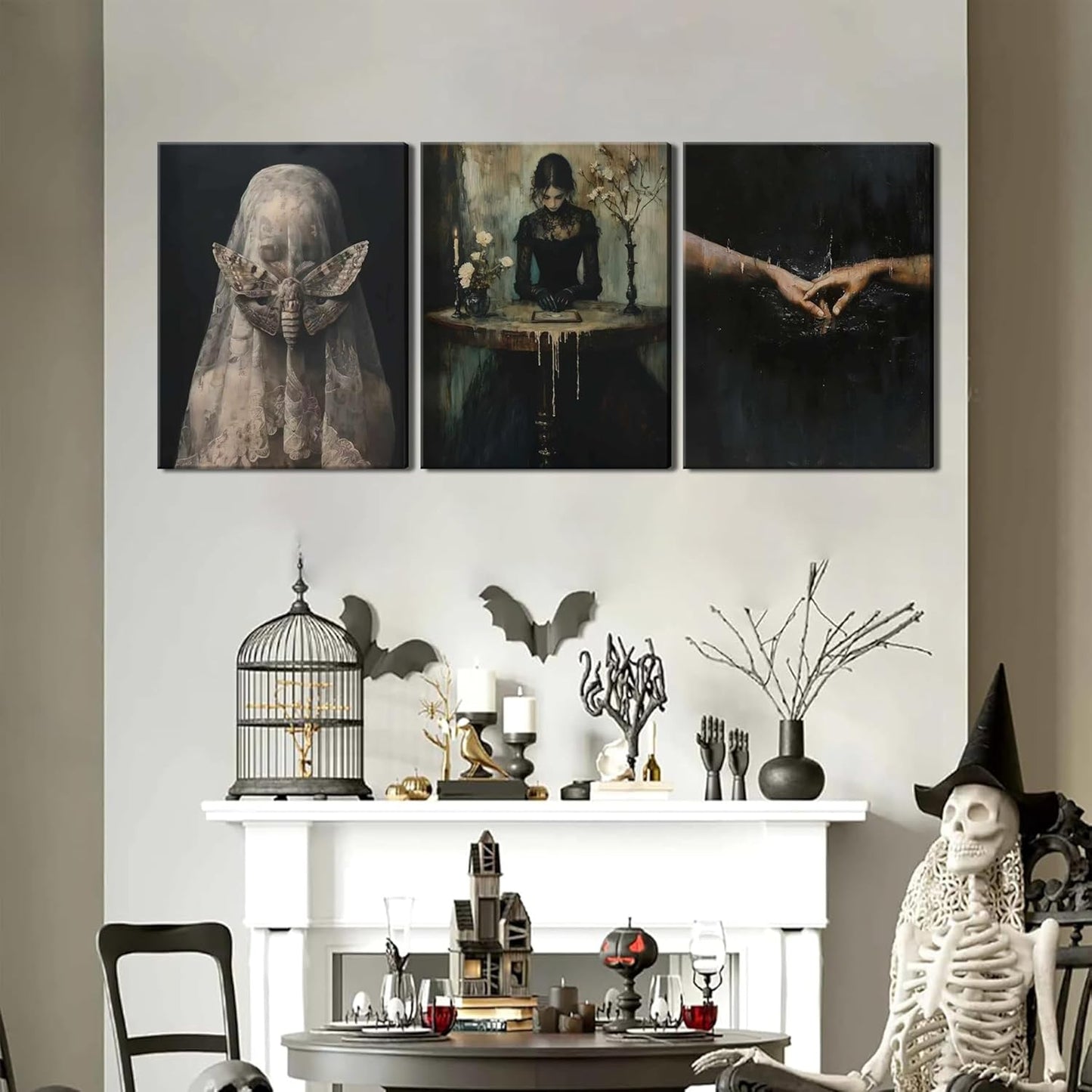 Dark Academia Wall Art, Moody Gothic Victorian Canvas Wall Decor Painting, Vintage Creepy Aesthetic Artwork Poster Prints Pictures for Living Room Bedroom 16x24 Inch Framed