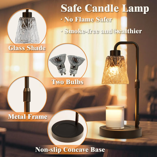 Black Candle Warmer Lamp with Timer, Dimmable Adjustable Candle Warmer for Jar Candles, Height Adjustable Modern Wax Melts Warmer, Birthday Gifts for Women Mom, Home Living Bedroom Farmhouse Decor