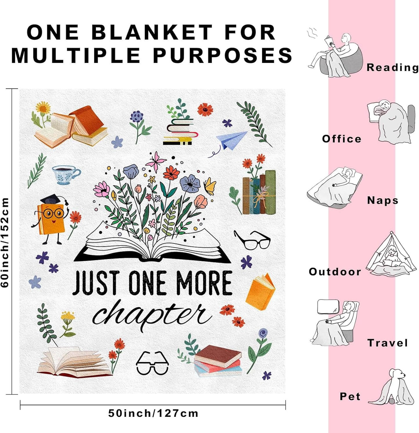 Book Lovers Gifts, Bookish Gifts for Book Lovers Women Men, Reading Gift for Readers, Literary Gift for Librarian/Nerd/Bookworm, BookClub Presents for Women Throw Blanket 60"x50"