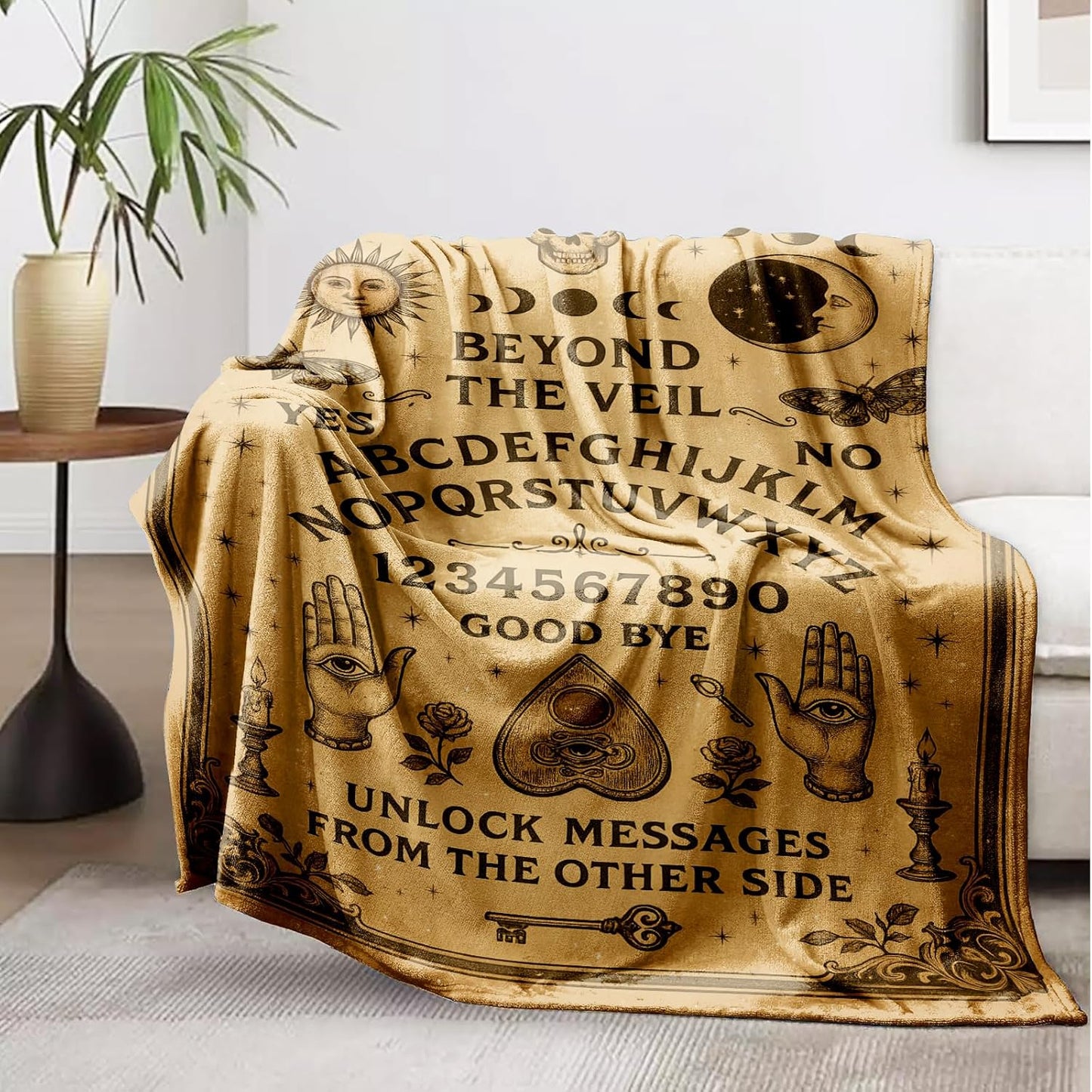Vintage Gothic Spirit Board Blanket - Witchy Mystical Halloween Throw Blanket 50"x60", Soft Flannel Cozy Occult Celestial Decor, Spooky Unique Gifts for Adults, Goth Home Accessories