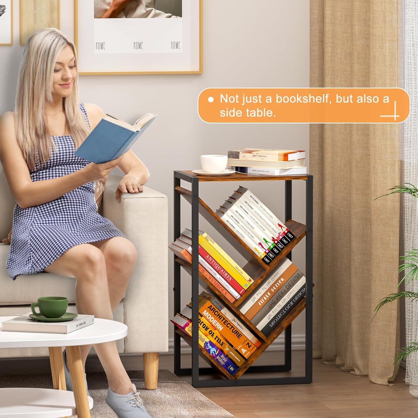 Small Bookcase - 5 Tier Tree Bookshelf with EVA Pads, Book Shelf for Small Spaces Bookshelves Wooden Book Storage Organizer Shelves for Hardcover Books Bedroom Living Room, Patent Pending