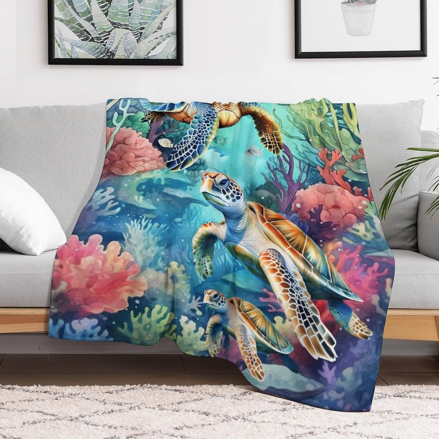 Soft Flannel Sea Turtle Blanket for Teens Adults Women Men - Warm Throw Blanket for All Season Lap, Chair, Sofa - 70"x50"