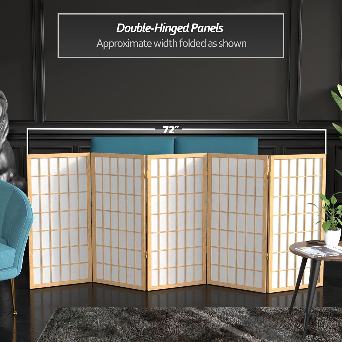 3 ft. Short Window Pane Shoji Screen - Natural - 5 Panels