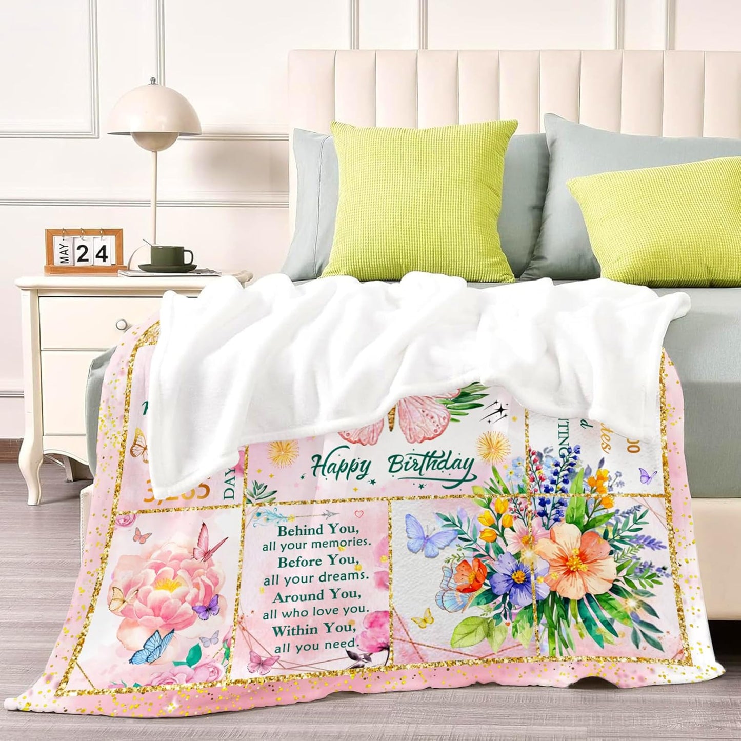 10th Birthday Gifts for Girls, Birthday Gift for 10 Year Old Girl, Super Soft Unique Funny Pink Butterfly Flower Blanket for Girls, Gifts for 10 Year Old Girl, Warm Cozy Plush Fuzzy Blanket 50"x40"
