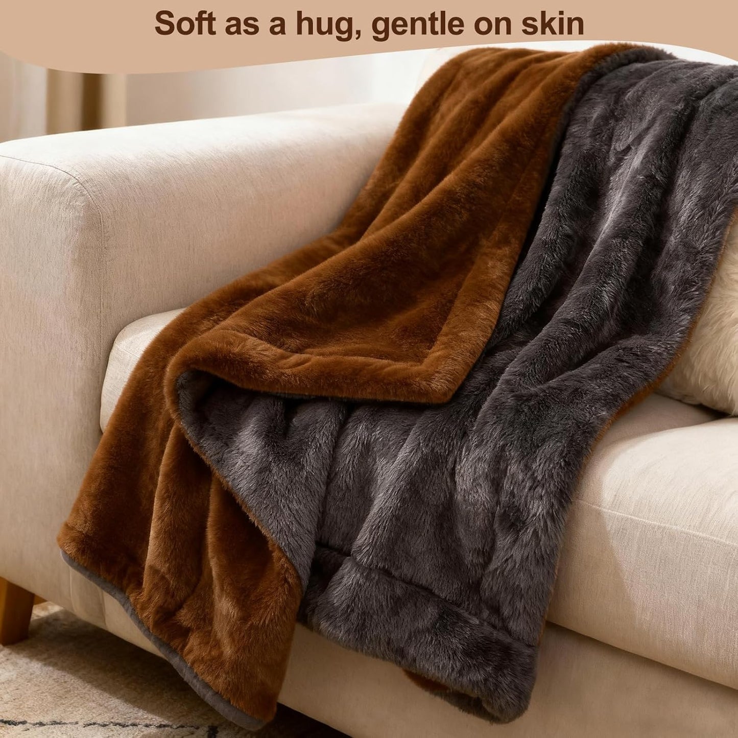 Electric Heated Blanket Throw 50''x60'' – Soft Dual-Sided Flannel, 12 Heat Settings, Smart Timer, ETL & FCC Certified, Machine Washable (Brown & Gray, Single(50"x60"))