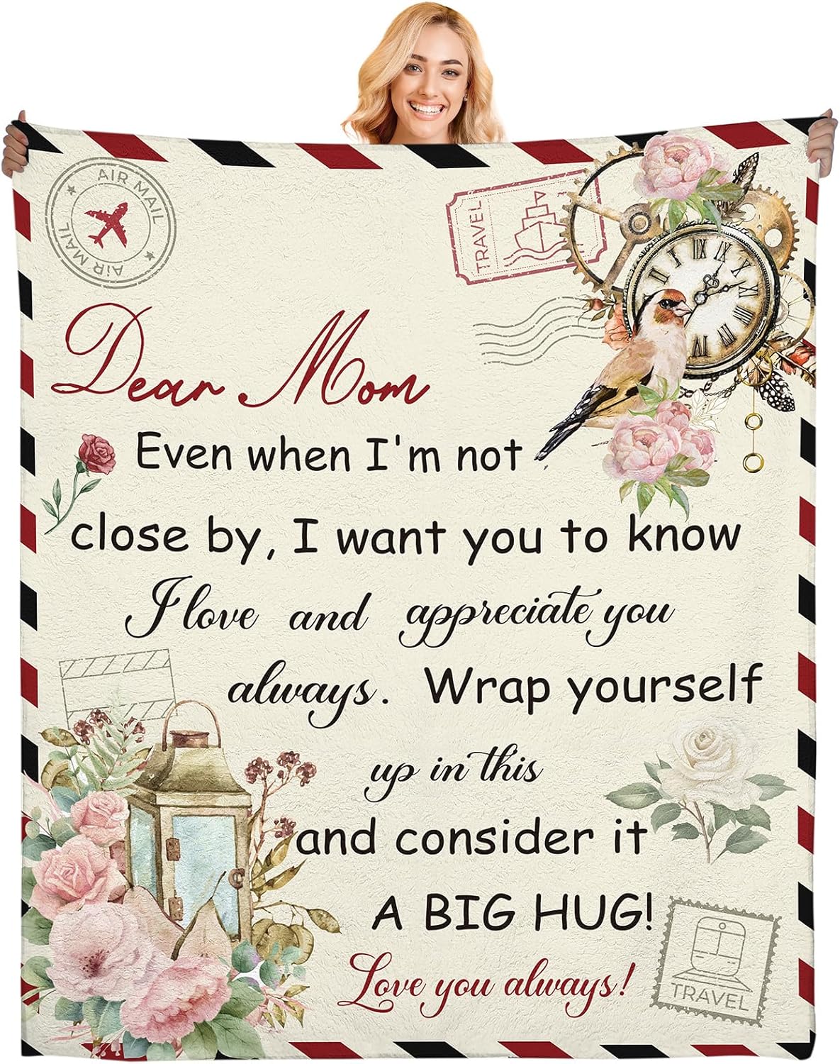 Mom Blanket with Flowers & Letter Print, Mom Gifts for Birthday, Mother’s Day, Christmas, Thanksgiving, Gifts for Mother from Children, Soft Throw Blanket 50" x 60"