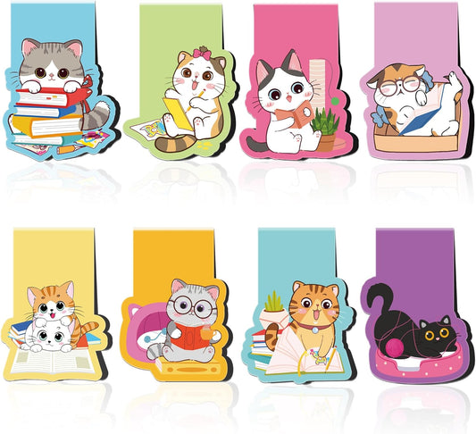 Cat Magnetic Bookmarks, 8 Pcs Cute Cartoon Cat Magnet Page Markers Animal Bookmark Clips for Reading, Magnetic Book Marks for Students Teachers Book Lovers School Office Gifts