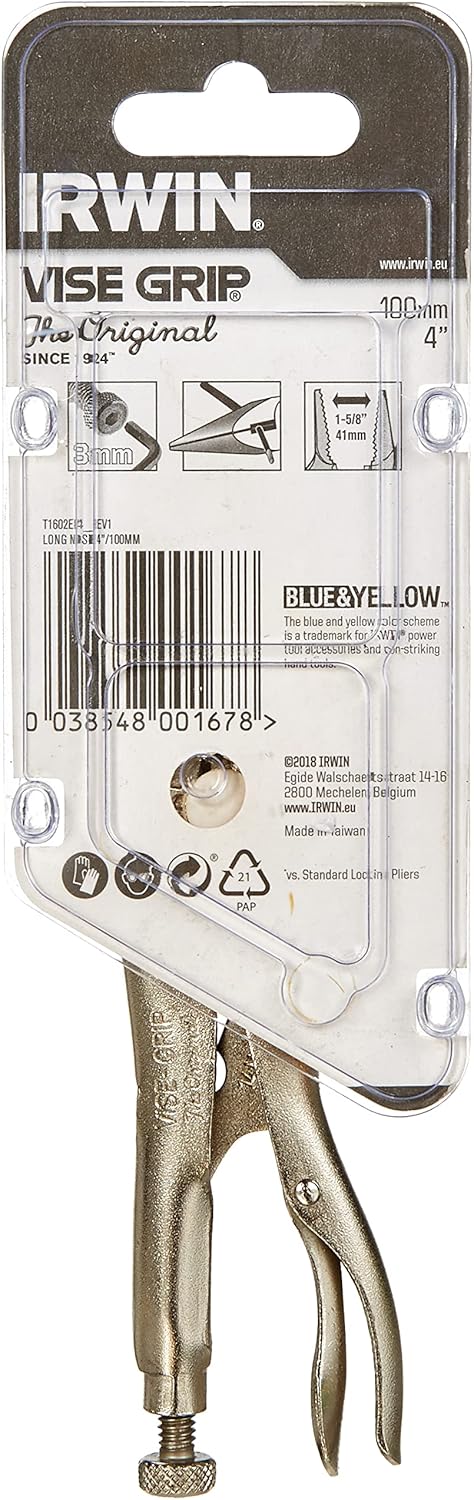 IRWIN VISE-GRIP Original Locking Pliers, Long Nose, 4-Inch (1602L3), 100mm