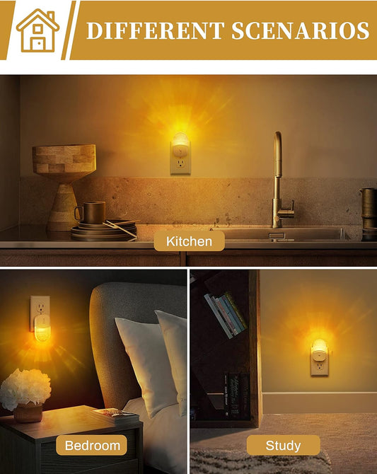 DORESshop Night Lights Plug Into Wall [2 Pack], Amber Warm Night Light, 1800K, Dusk to Dawn Sensor, Adjustable Brightness LED Night Light for Bathroom, Hallway, Stairway
