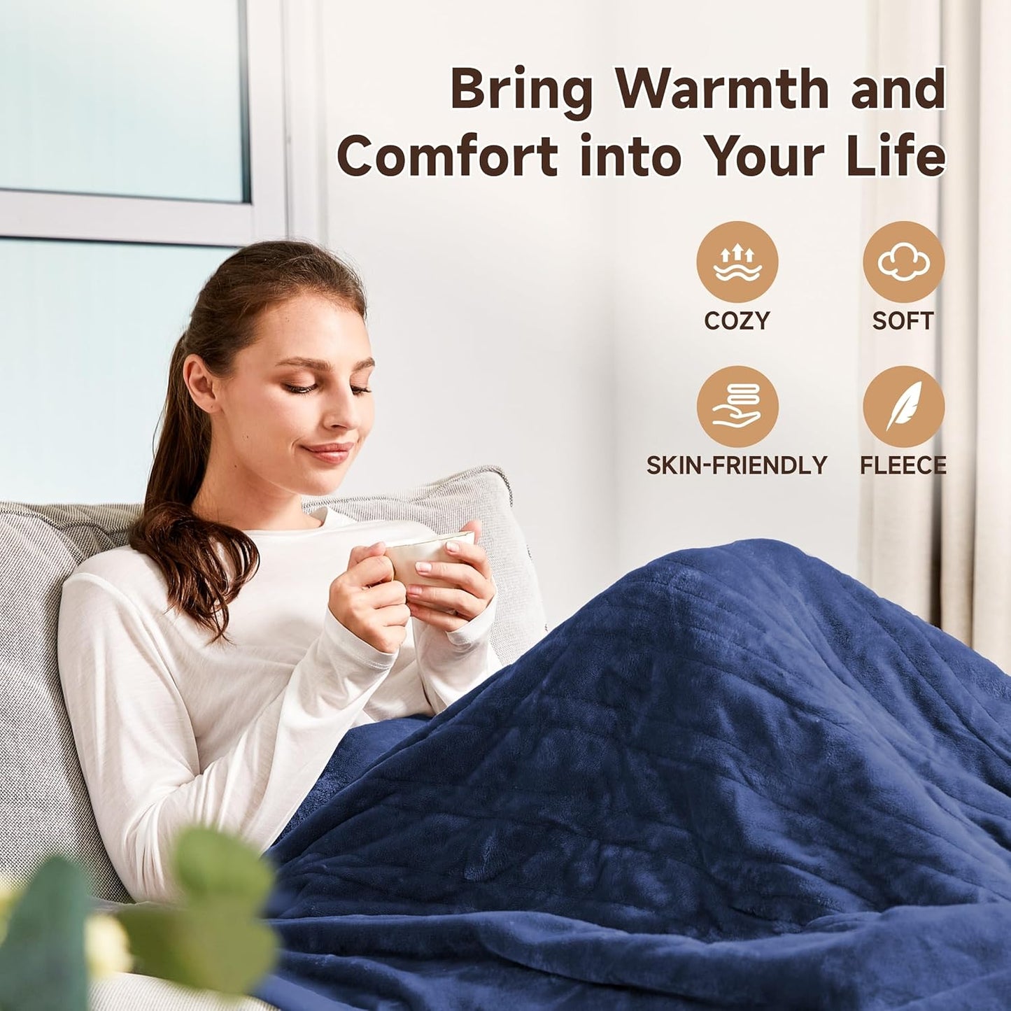 Heated Blanket Electric Throw 50''x60'' Heating Blanket Throw 10 Hours Auto-Off 9 Heating Levels,Over-Heat Protection, Machine Washable Flannel Sherpa,ETL Certification (Blue)