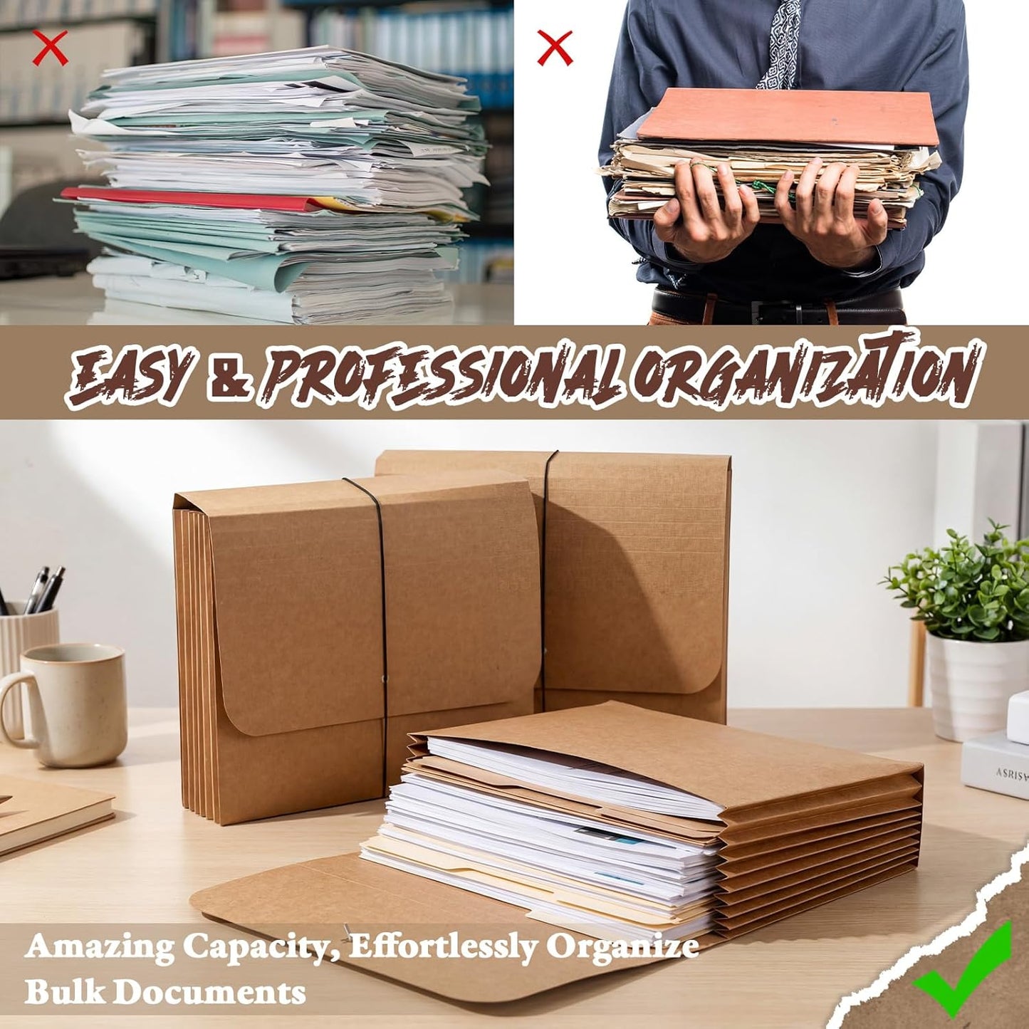Handepo 20 Pack 11.8x9.5in Expanding File Wallet with Flap and Cord Closure, Letter Size Expanding File Folder Pocket 3.5'' Expansion Kraft Color Document Organizer for Office Supplies, Home