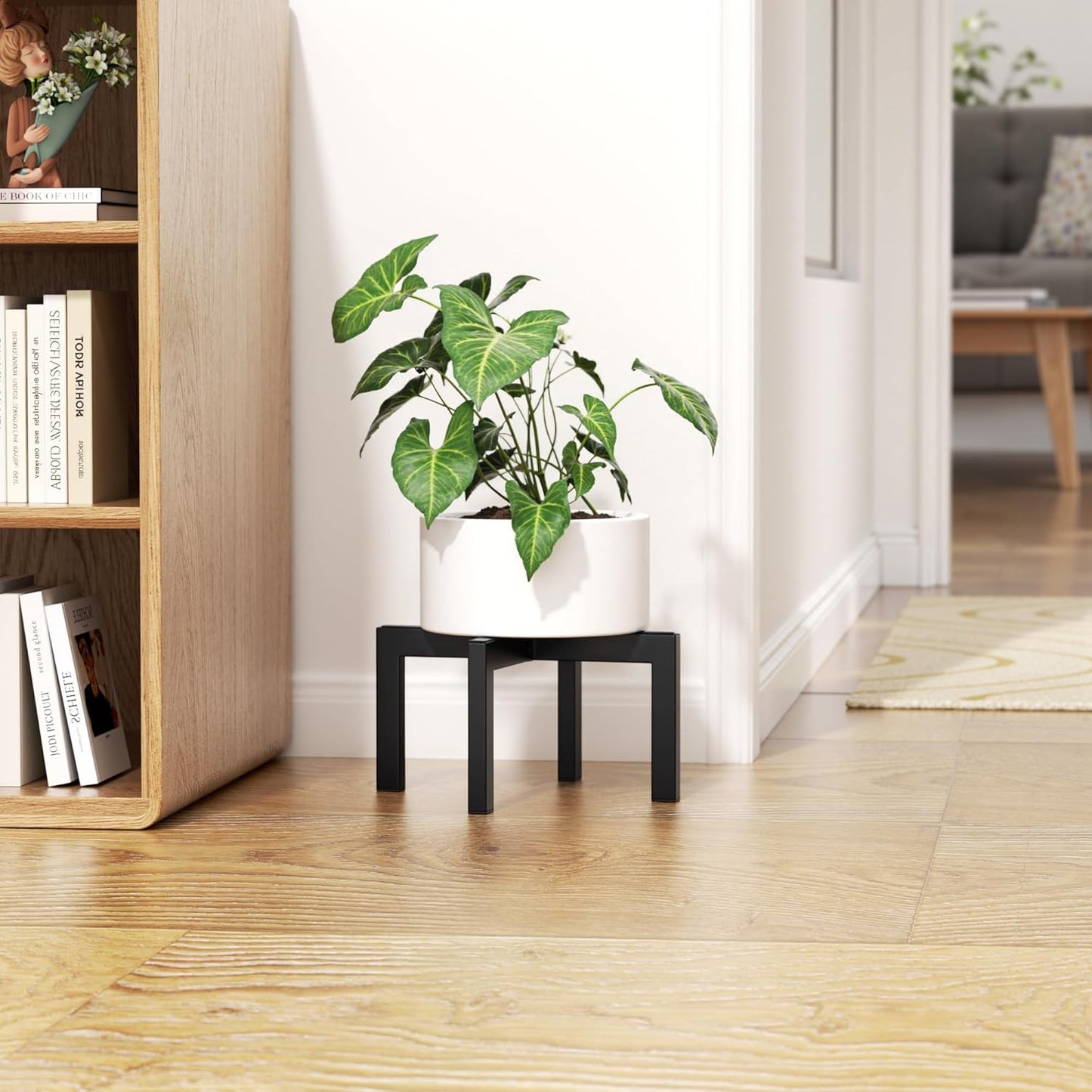 Plant Stand Holder Single Plant Riser For Indoor Outdoor Flower Pot Stand 6.1 IN Tall Metal Black