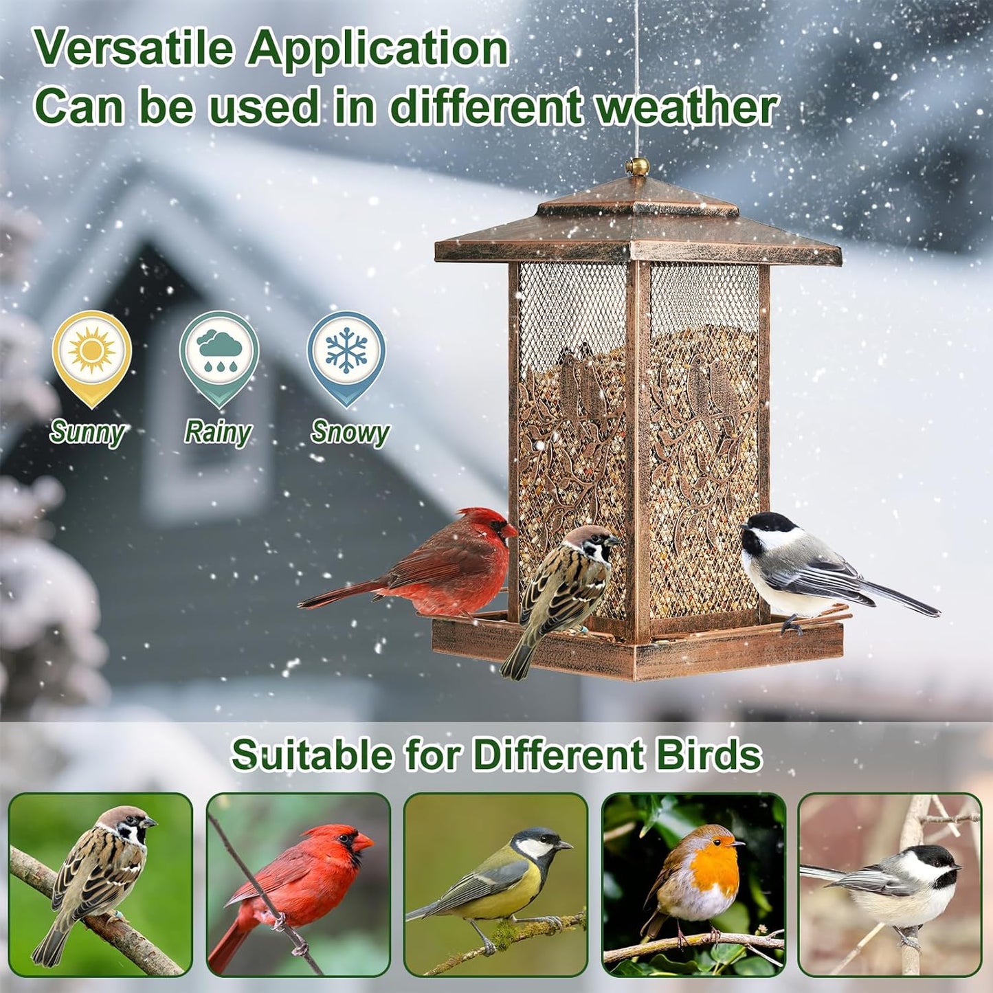 LBTING Bird Feeder for Outside, Metal Lantern-Shaped Bird Feeder, Squirrel Proof Wild Bird Feeders for Hanging Outdoor Garden Yard, Birds Pattern