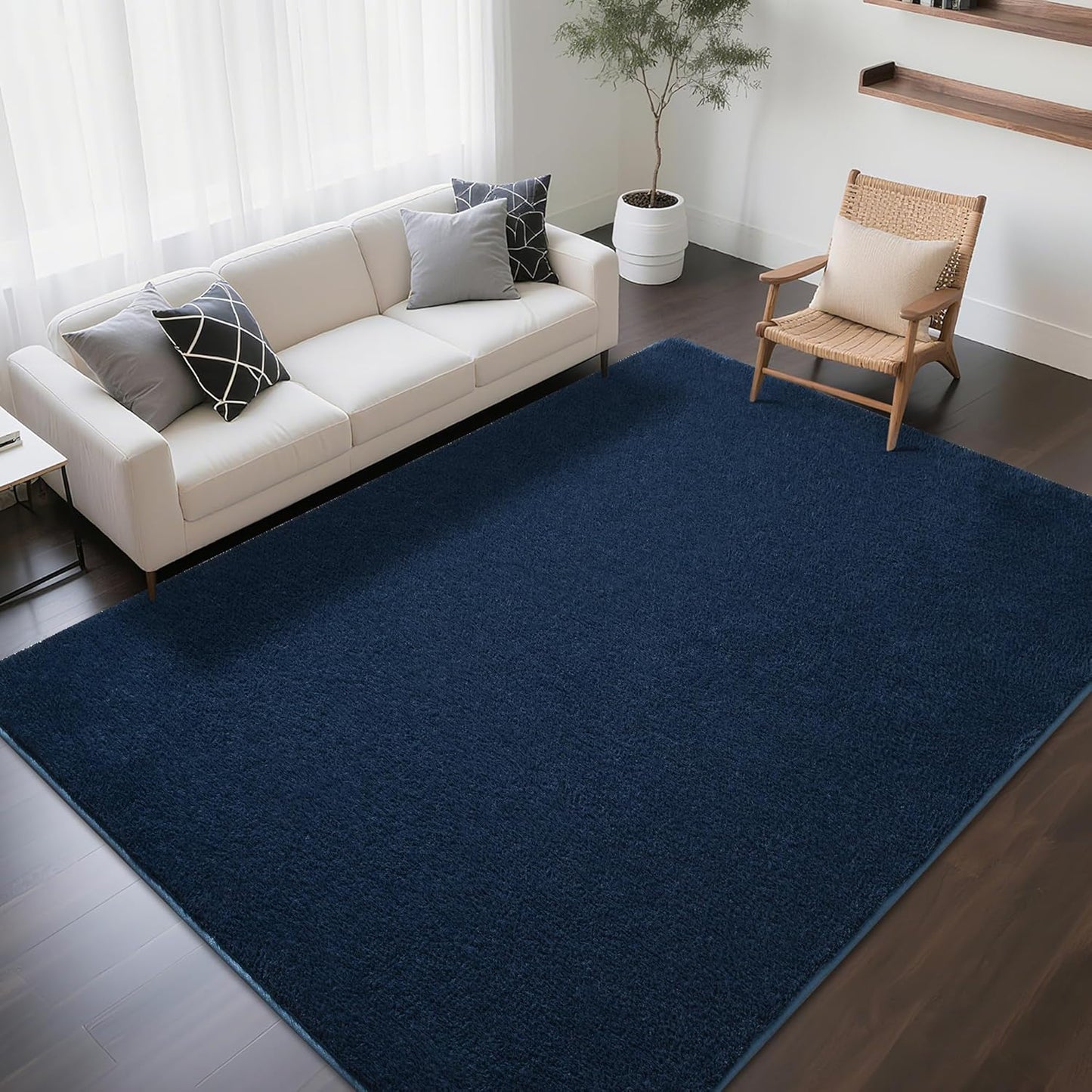 Foxmas 5x7 Area Rugs for Bedroom Living Room, Navy Blue Soft Thickened Memory Foam Carpet, Non-Slip Washable Indoor Modern Minimalist Shaggy Rug for Boys Girls Dorm Home Decor