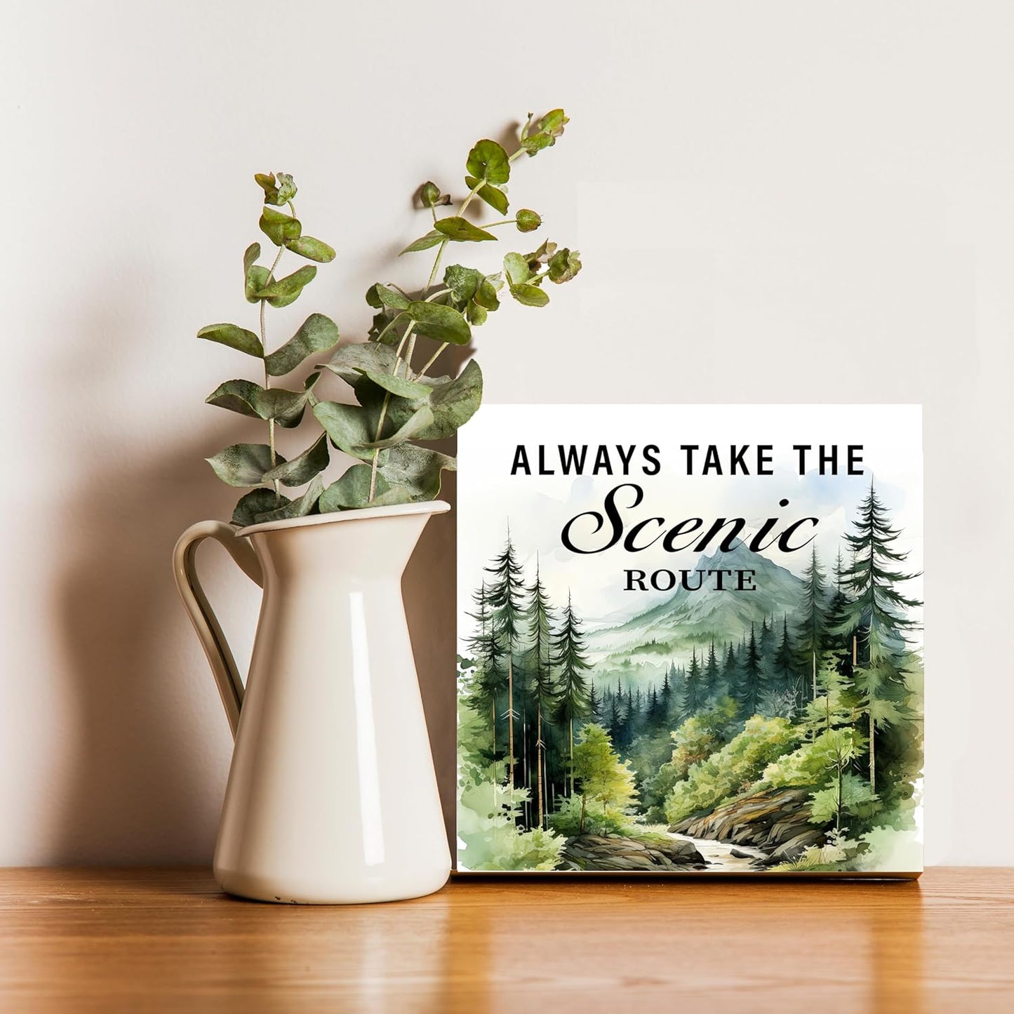 Always Take The Scenic Route Wooden Camping Plaque Sign, Decor for Camper Van, Wall Decor 5x5 Inches (006)