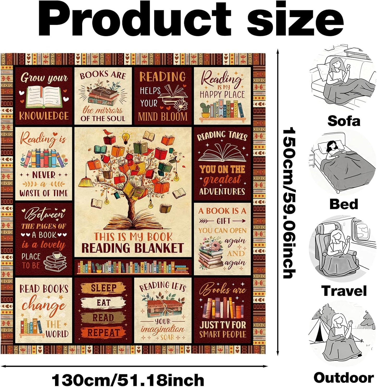 Book Lovers Gifts Blanket, Book Reading Throw Blanket, Librarian Bookish Books Club Gift for Women Readers Bookworms Birthday Graduation Present Ideas Soft Flannel Blankets 50'' x 60''