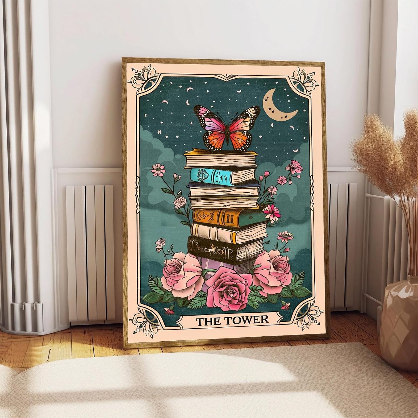 Tarot Card Books Poster Wall art Butterfly Botanical Flower Wall Art Library Reading Canvas Prints Gift for Book Lovers Vintage Bookish Decor 16x24 inch Unframed