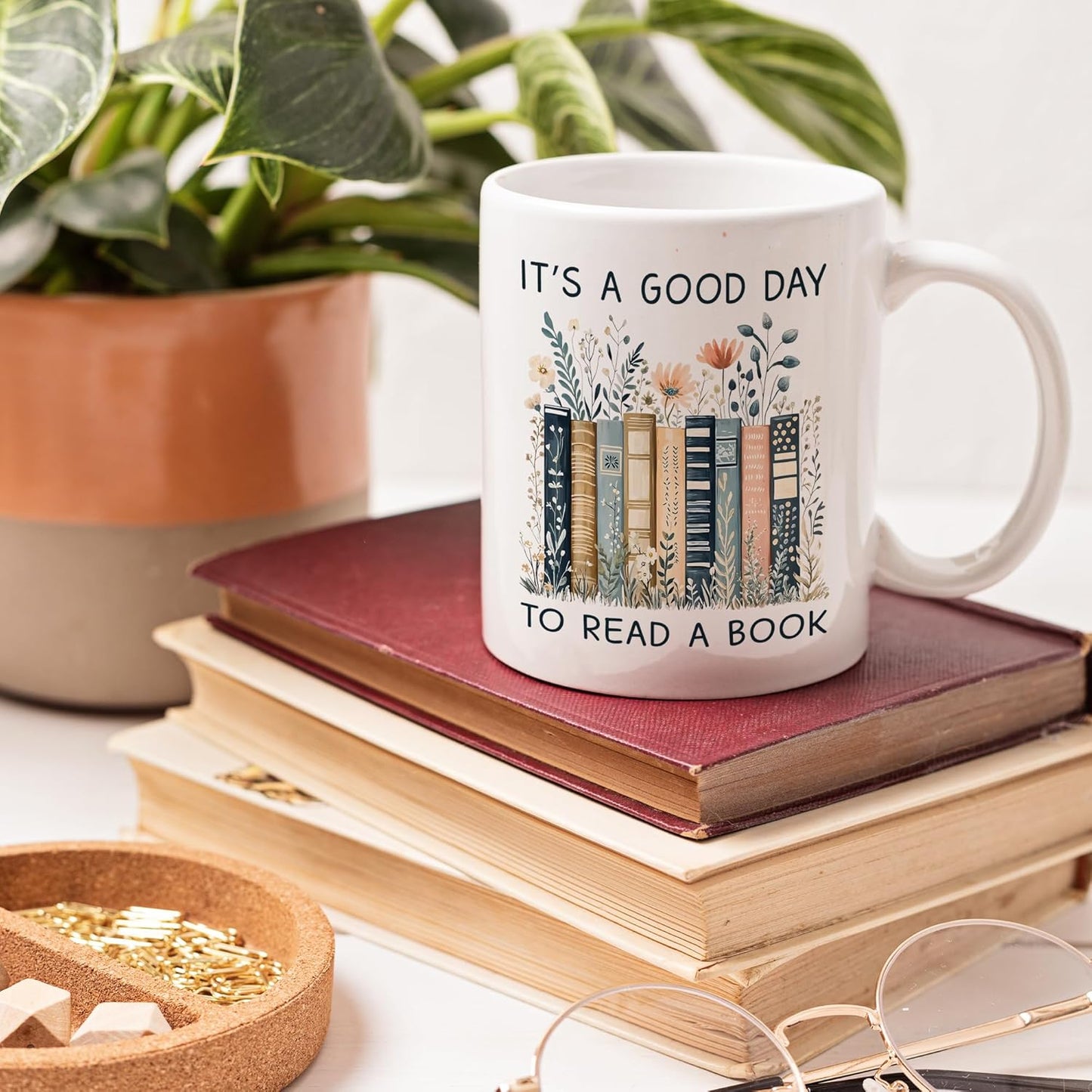 Gifts For Book Lovers Women - It’s A Good Day To Read A Book Mug, Bookish Coffee Mug with Stacked Novel Design, Bookworm Mugs for Readers, Birthday Gifts for Books Lovers Women