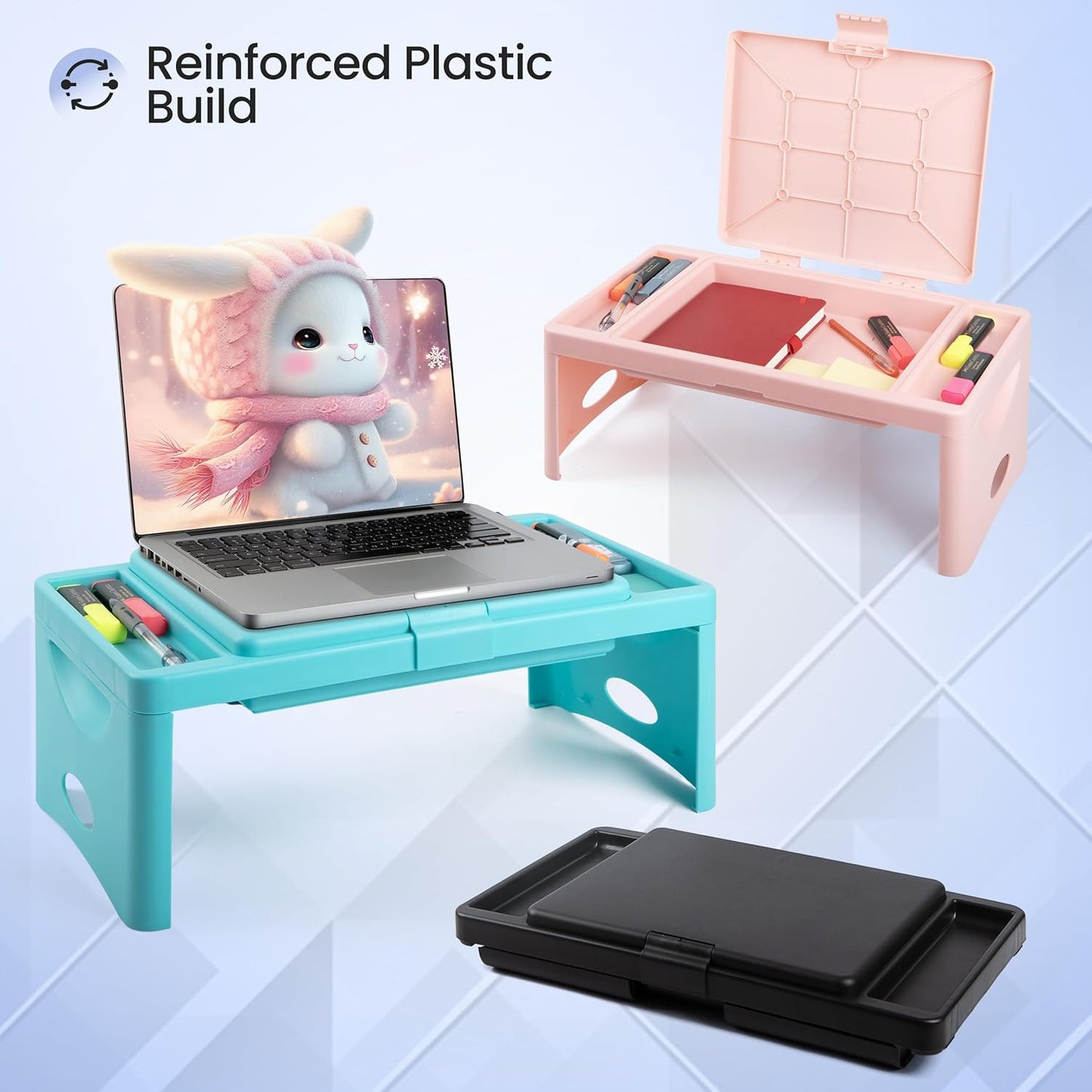 Loddie Doddie Folding Lap Desk - Blush, Plastic & Steel - Sturdy Car Seat Tray for Kids Travel - Lap Desk with Storage Pocket & Accessory Trays - Fits Most Laptops as Laptop Bed Table