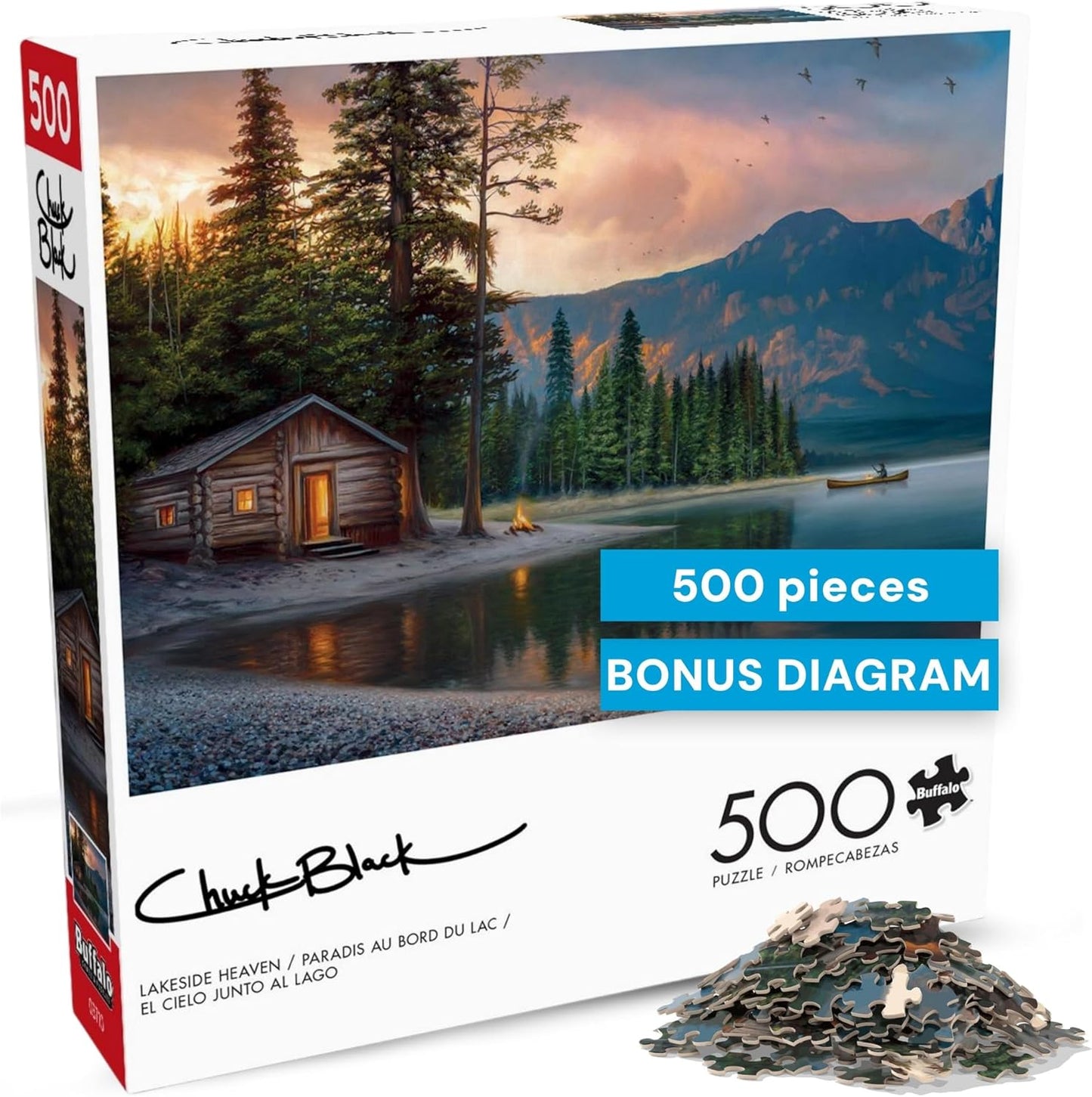 Buffalo Games – Lakeside Heaven Jigsaw Puzzle, 500 Piece Puzzle for Adults, Peaceful Lake Landscape Art by Chuck Black