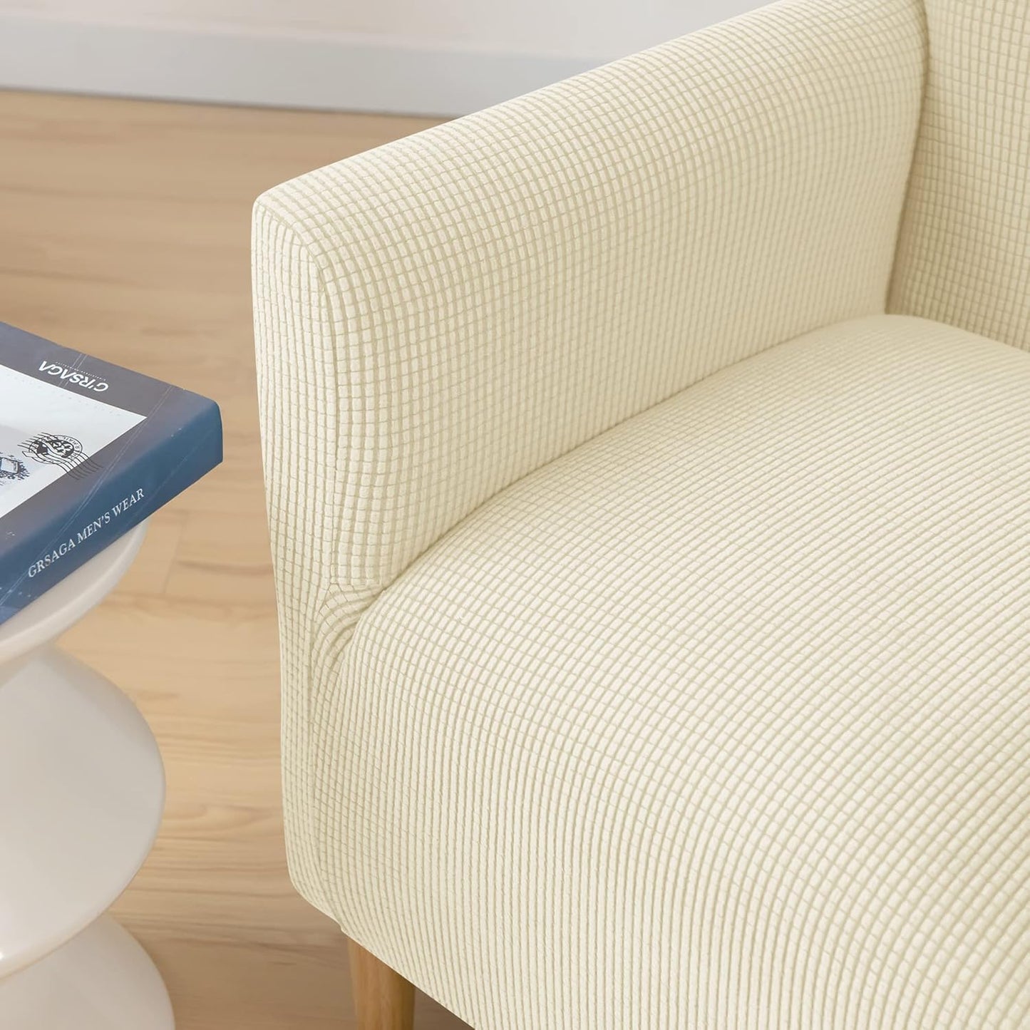 LiveGo Stretch Mid Century Modern Armchair Slipcover 1-Piece Jacquard Accent Chair Covers with Arms Soft Waterproof Chair Slipcovers for Living Room Furniture Protector Office (Beige a)