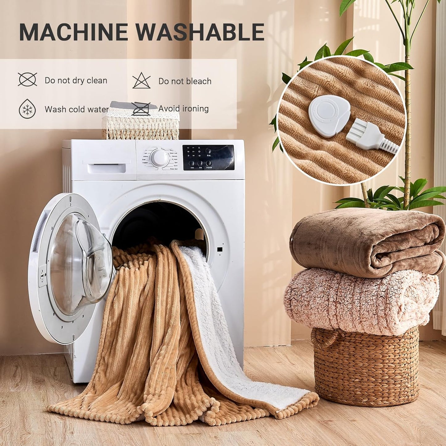 Heated Blanket Electric Throw, Soft Flannel Heating Blanket with 8 Hours Auto Off 10 Fast Heating Levels Machine Washable Sherpa Heated Blanket with Overheating Protection