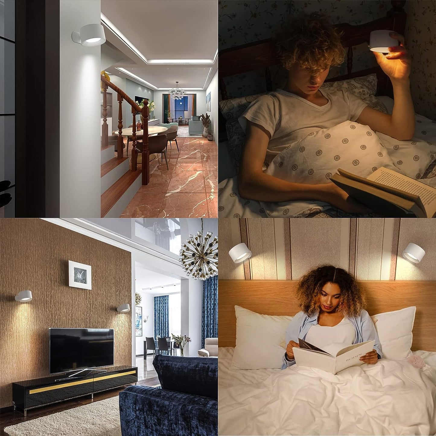 LED Wall Sconce, Wall Mounted Lamp with Rechargeable Battery Operated 3 Color Temperature & 3 Brightness Level 360°Rotate Magnetic Ball, Cordless Wall Light for Reading Bedside-White