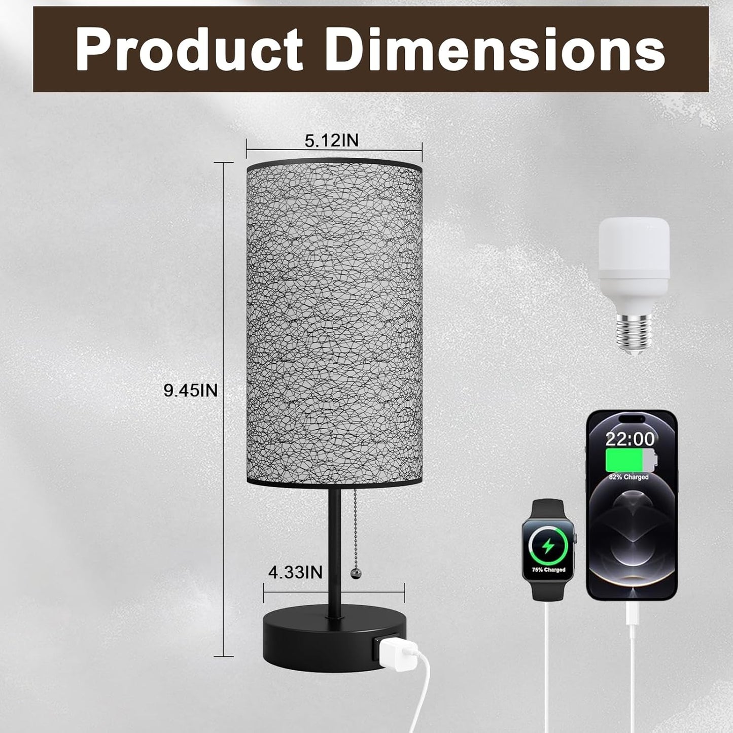 Table Lamp for Bedroom,Nightstand Lamp for Bedside with AC Outlets,Adjustable 3color LED Light Desk Lamp for Home Decor,Included Bulb and Lamp Shade (Black-OnlyAC, 2PCS)