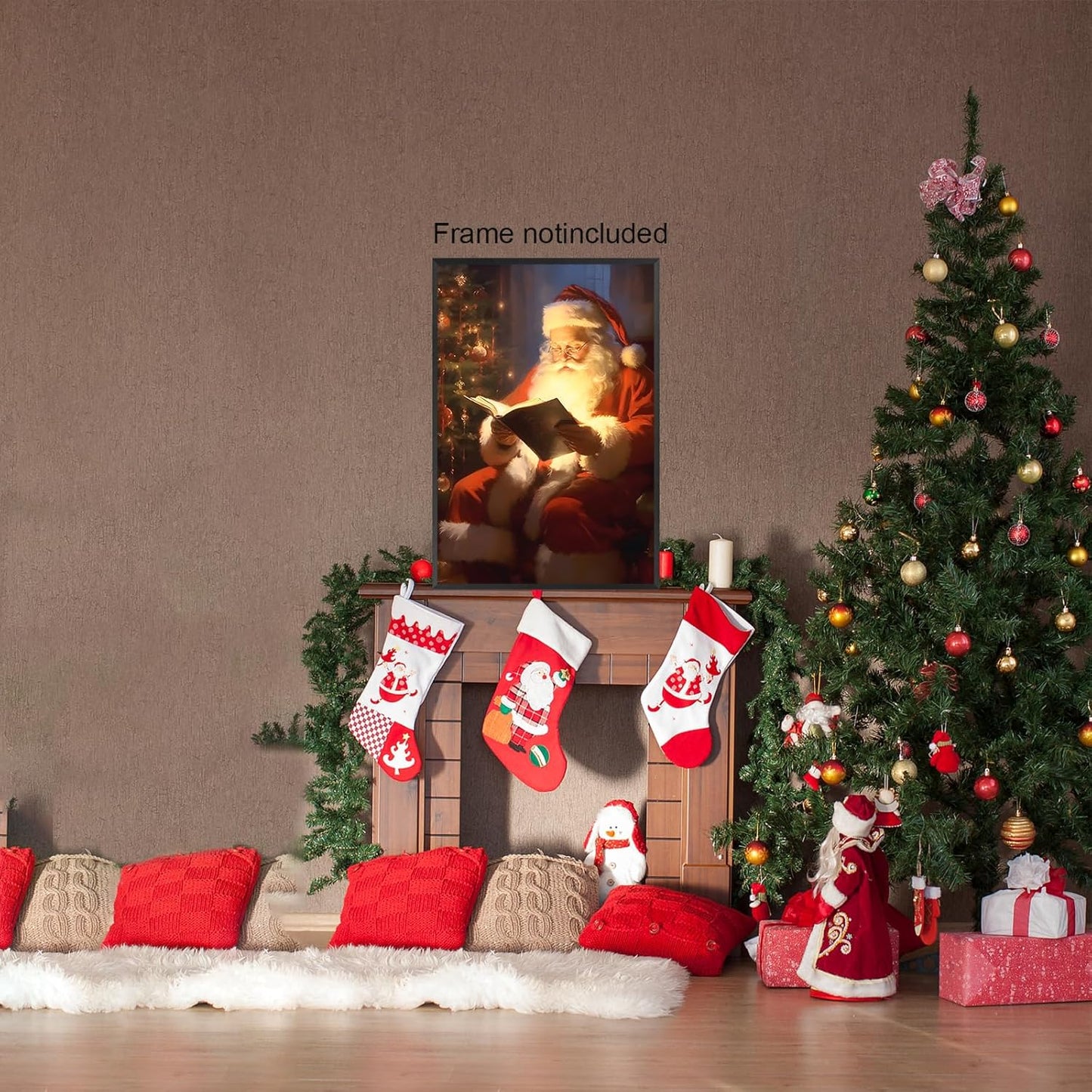 Vintage Christmas Canvas Wall Art, Santa Claus Reading Book Canvas Prints, Aesthetic Merry Christmas Poster for Home Office Xmas Picture Decor Winter Holiday Presents 12x16 Inch Unframed