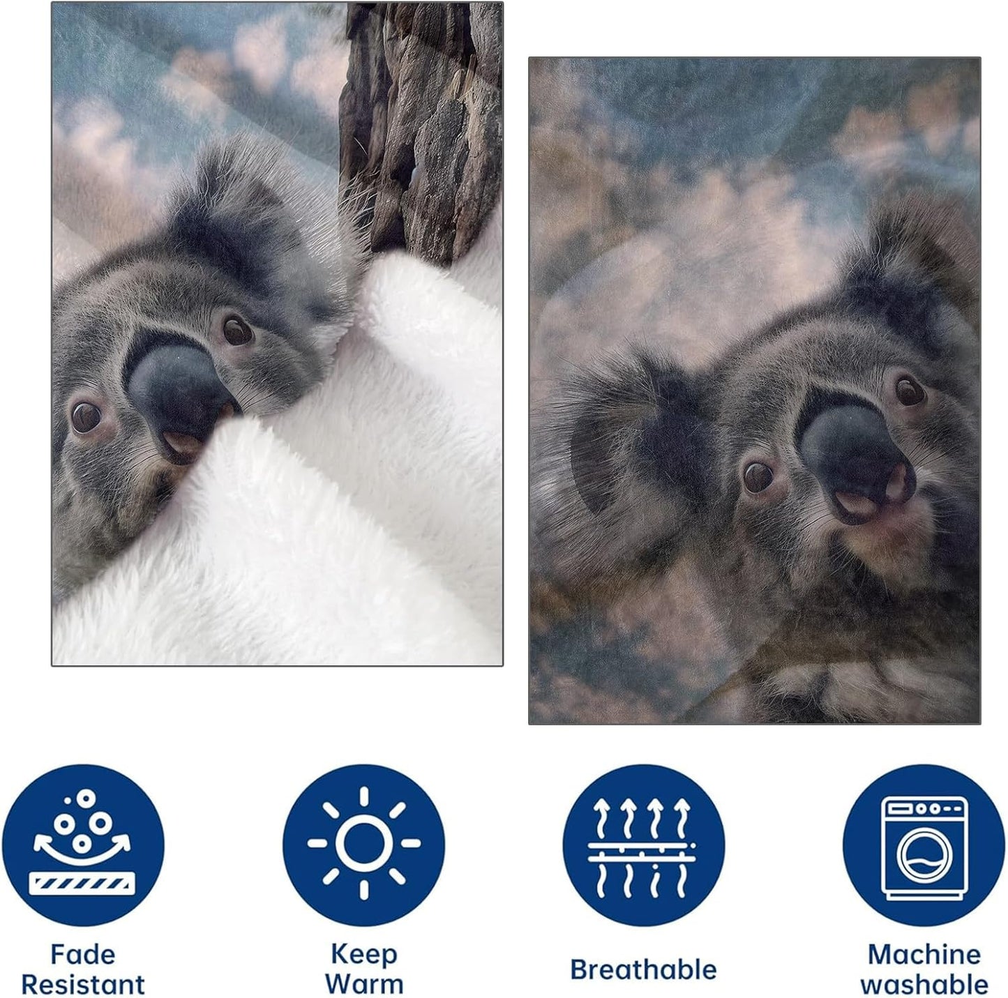 Cute Koala Flannel Throw Blanket 50x60 Inch, Curious Animal on Tree with Blue Sky Blankets Soft Cozy Fleece Throws for Wildlife Lover Bed Sofa Dorm Living Room Home Decor Gifts