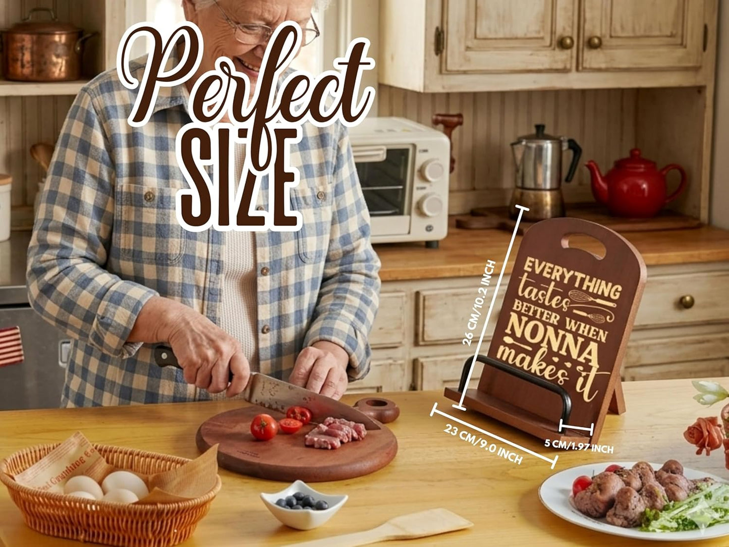 InnoBeta Nonna Gifts, Cookbook Stand for Kitchen Counter, Perfect Gifts for Nonna on Birthday, Adjustable Tablet Recipe Book Holder, Unique Italian Kitchen Decor