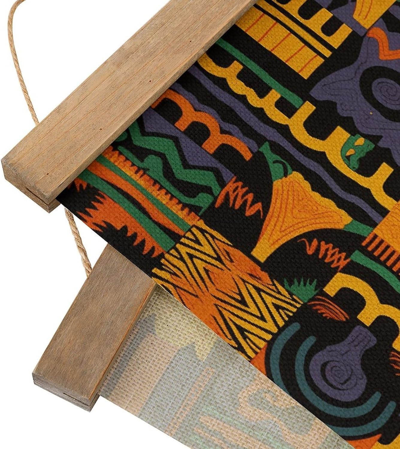 Vintage African Ethnic Pattern Poster with Wooden Frame Personalized Linen Hanging Scroll Painting Rustic Wall Hanging Illustrative Modern Artwork Decor for Home Living Room Bedroom Office