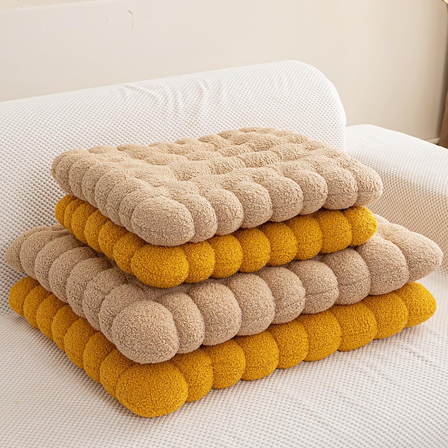 Plush Biscuit Shape Floor Pillow Meditation Cushions for Adults Kids, Soft Lambs Wool Thick Pillow Chair Pads Square Comfort Seat cushion for Yoga Living Room Tatami (Yellow, 50x60cm/19.6x23.6in)
