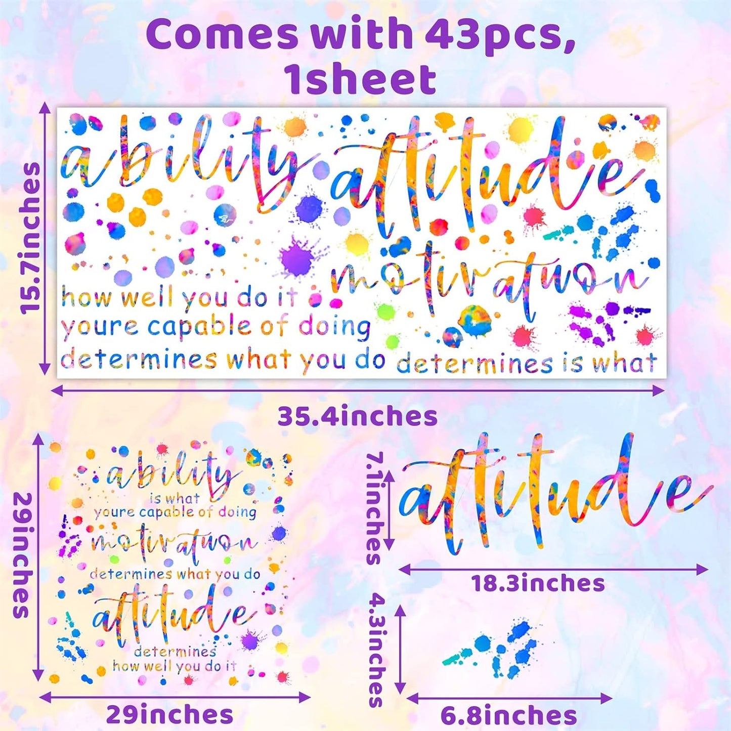 Colorful Inspirational Wall Decals Motivational Quotes Wall Stickers Peel and Stick Positive Phrases Stickers Saying Inspirational Wall Decals for Kids Room Bedroom Classroom Playroom Decor