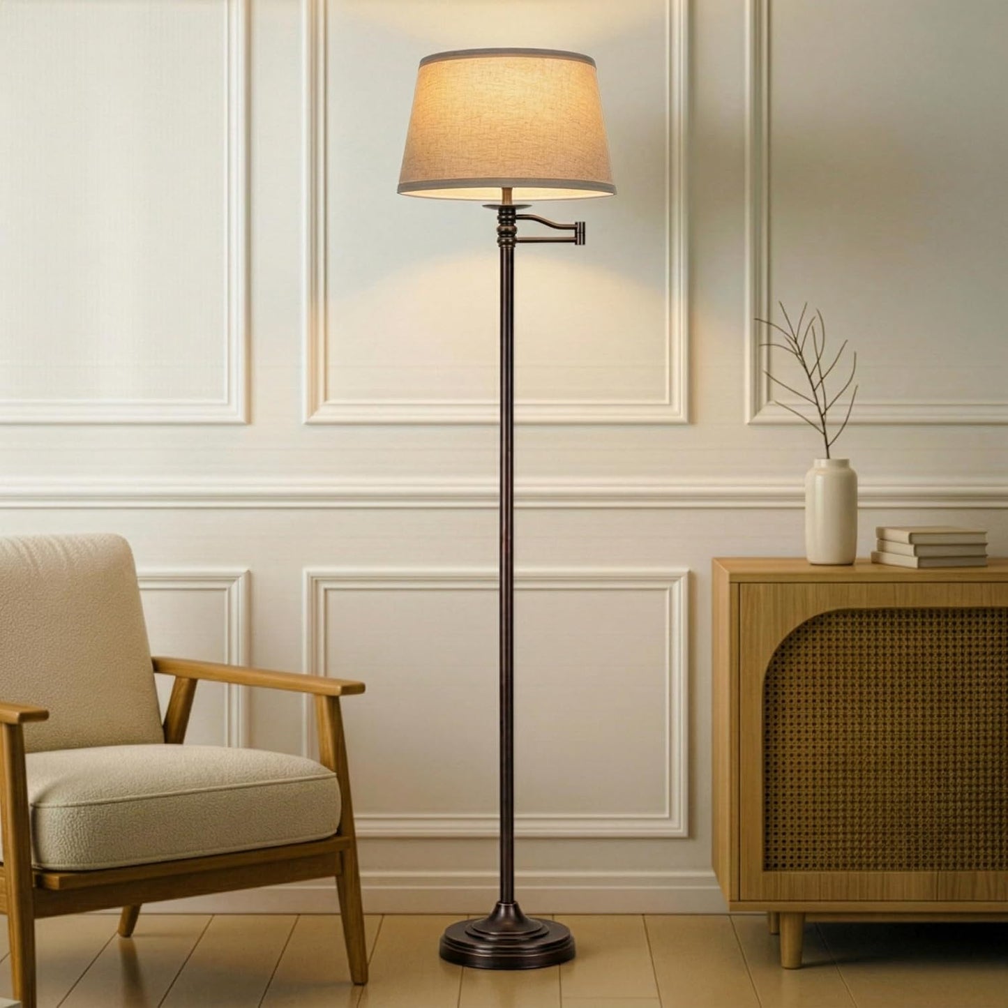 Brightech Caden LED Floor Lamp - Tall Standing Lamp with Swing Arm for Living Rooms & Offices - Industrial Bronze