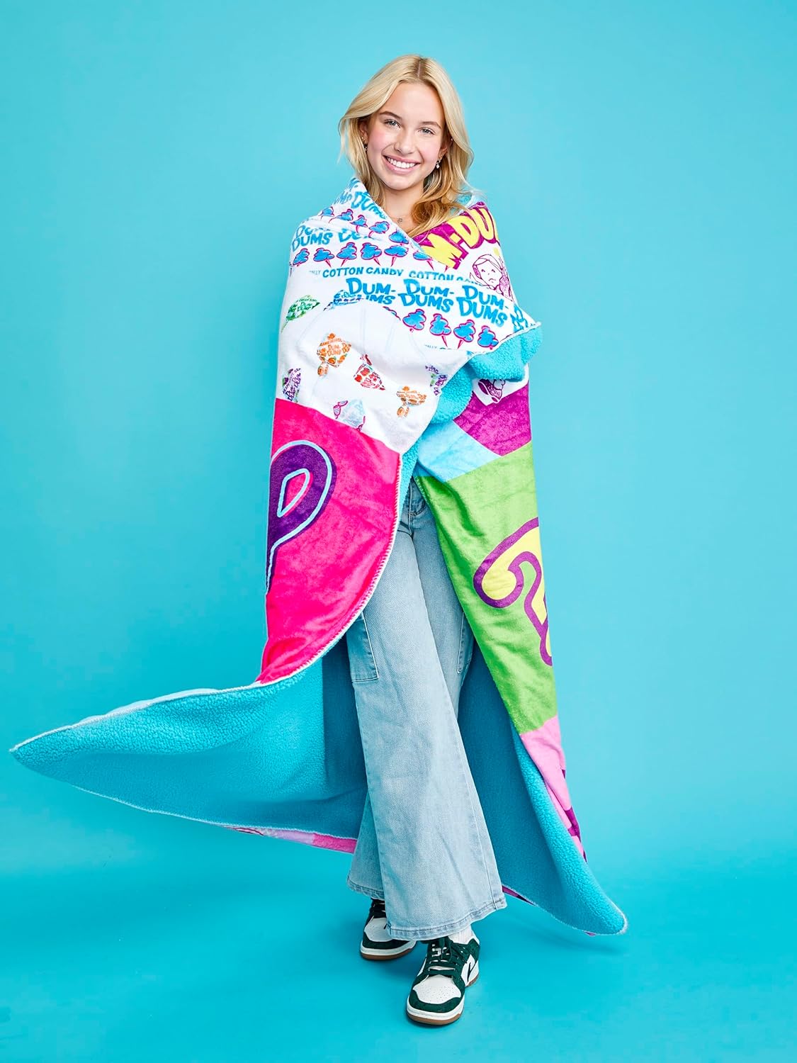 iscream Dum Dums Silky Soft Fleece and Cozy Sherpa 56" x 60" Reversible Throw Blanket - POP