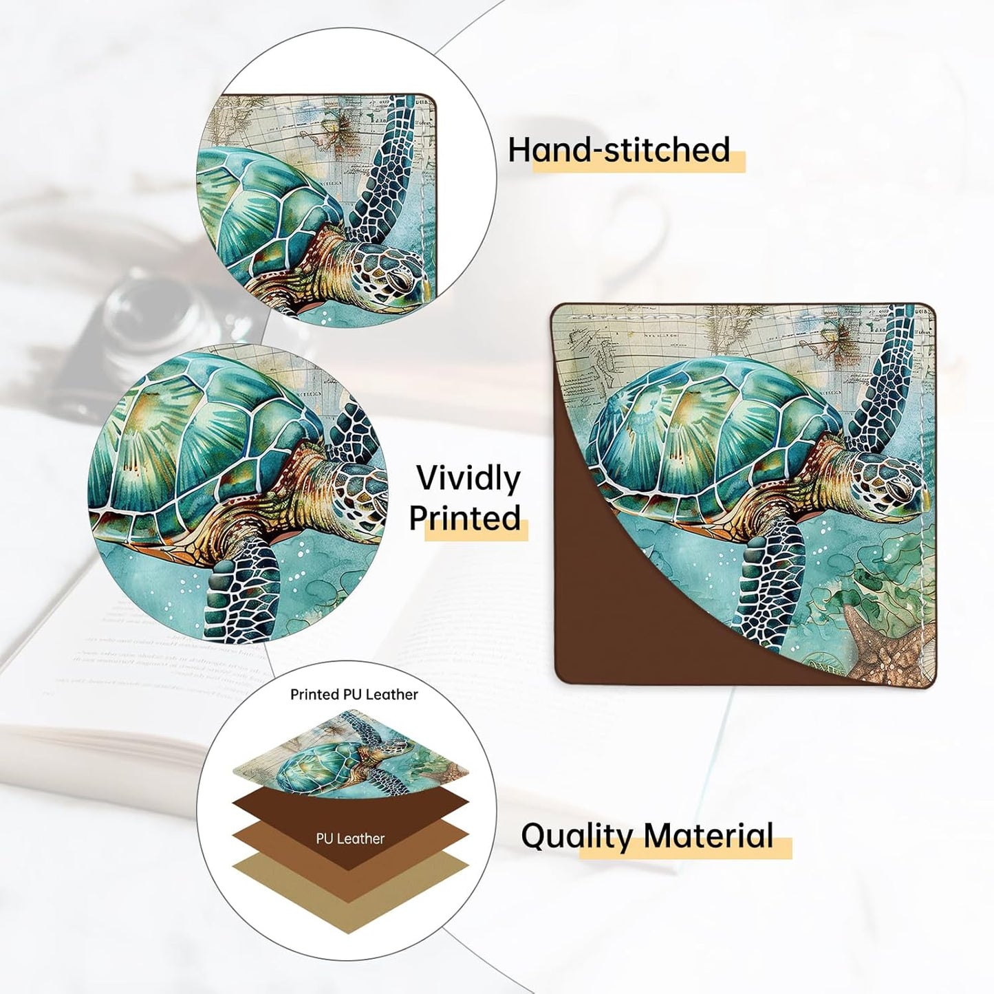 2 Pack Sea Turtle Leather Book Corner Bookmark, Durable Handmade Reading Accessories - Gifts for Readers, Women, Men, Teachers, Students 2