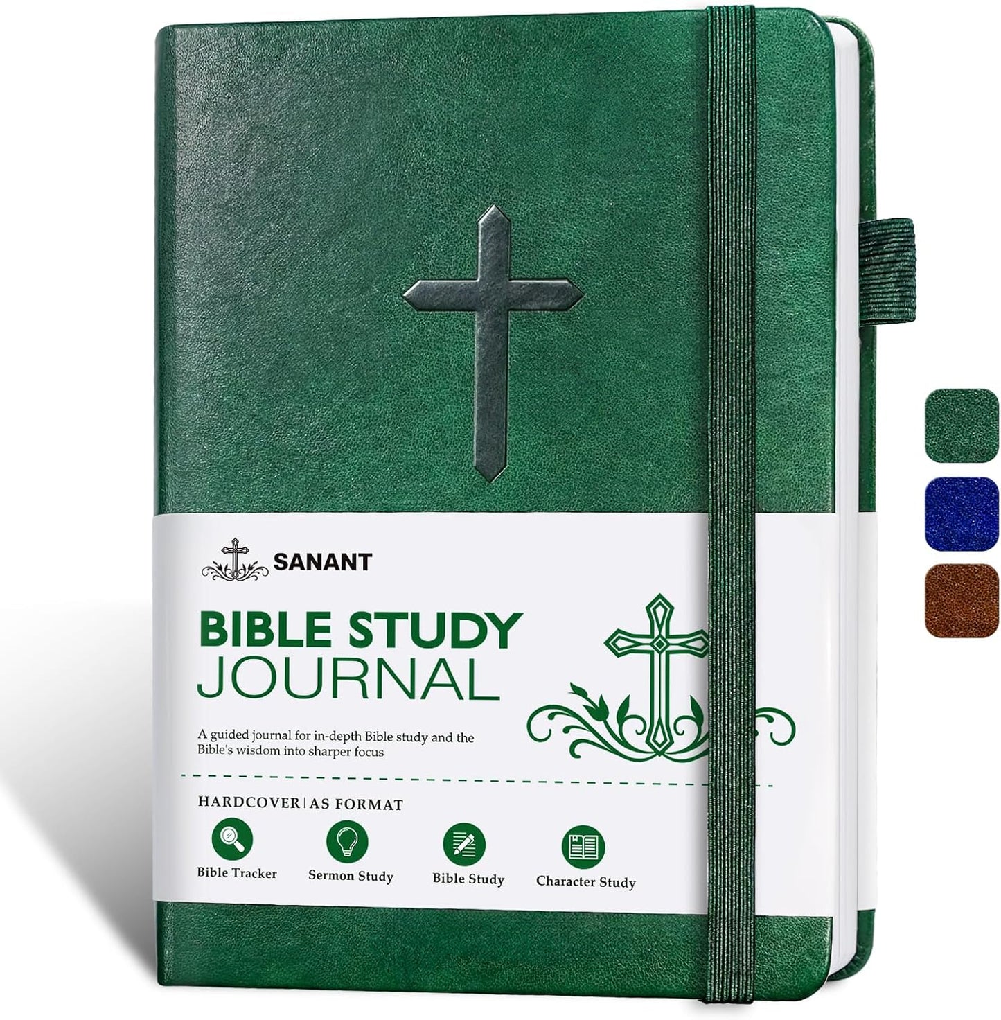 Bible Study Journal, Leather Christian Bible Church Notes Notebook for Note Taking & Reflection, Guided Bible Study Supplies Faith Based Jesus Religious Gifts, Bible Notebook for Men Women(Green)