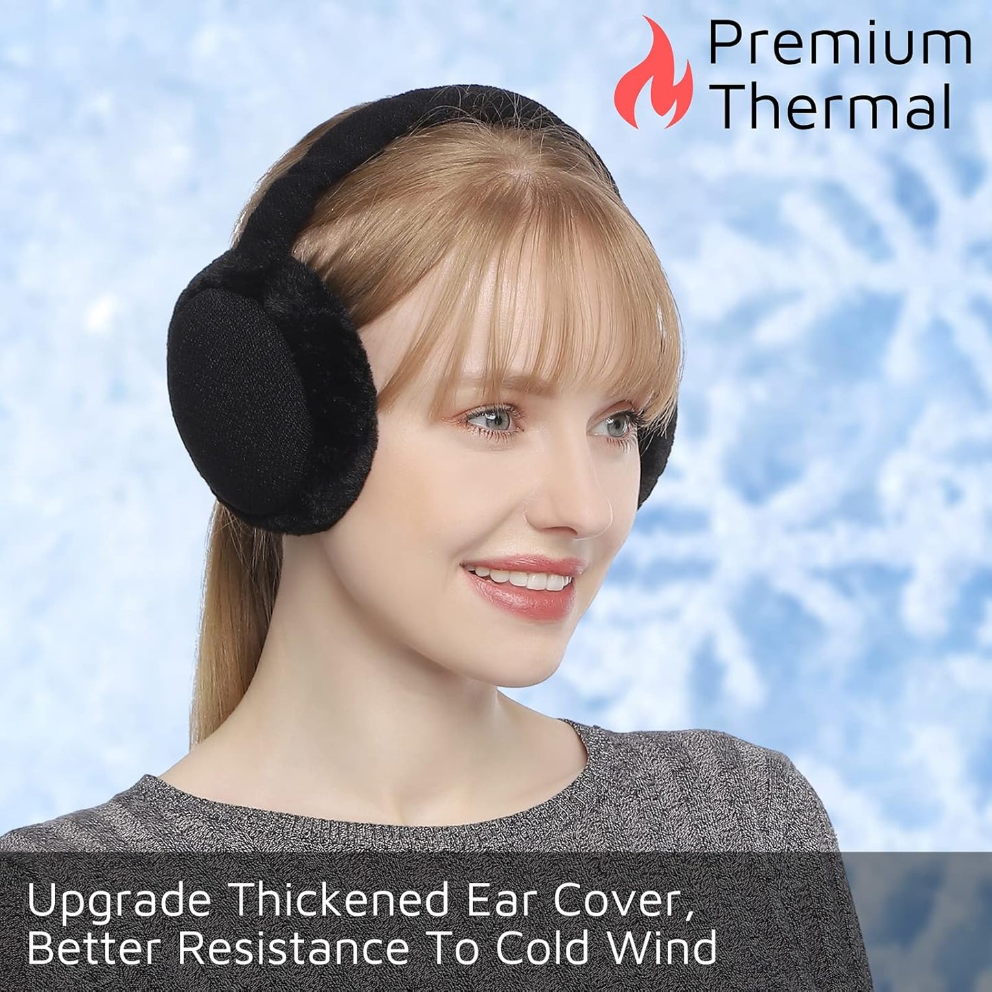 F Flammi Premium Earmuffs for Women Winter Foldable & Adjustable Ear Warmers Thermal Ear Covers