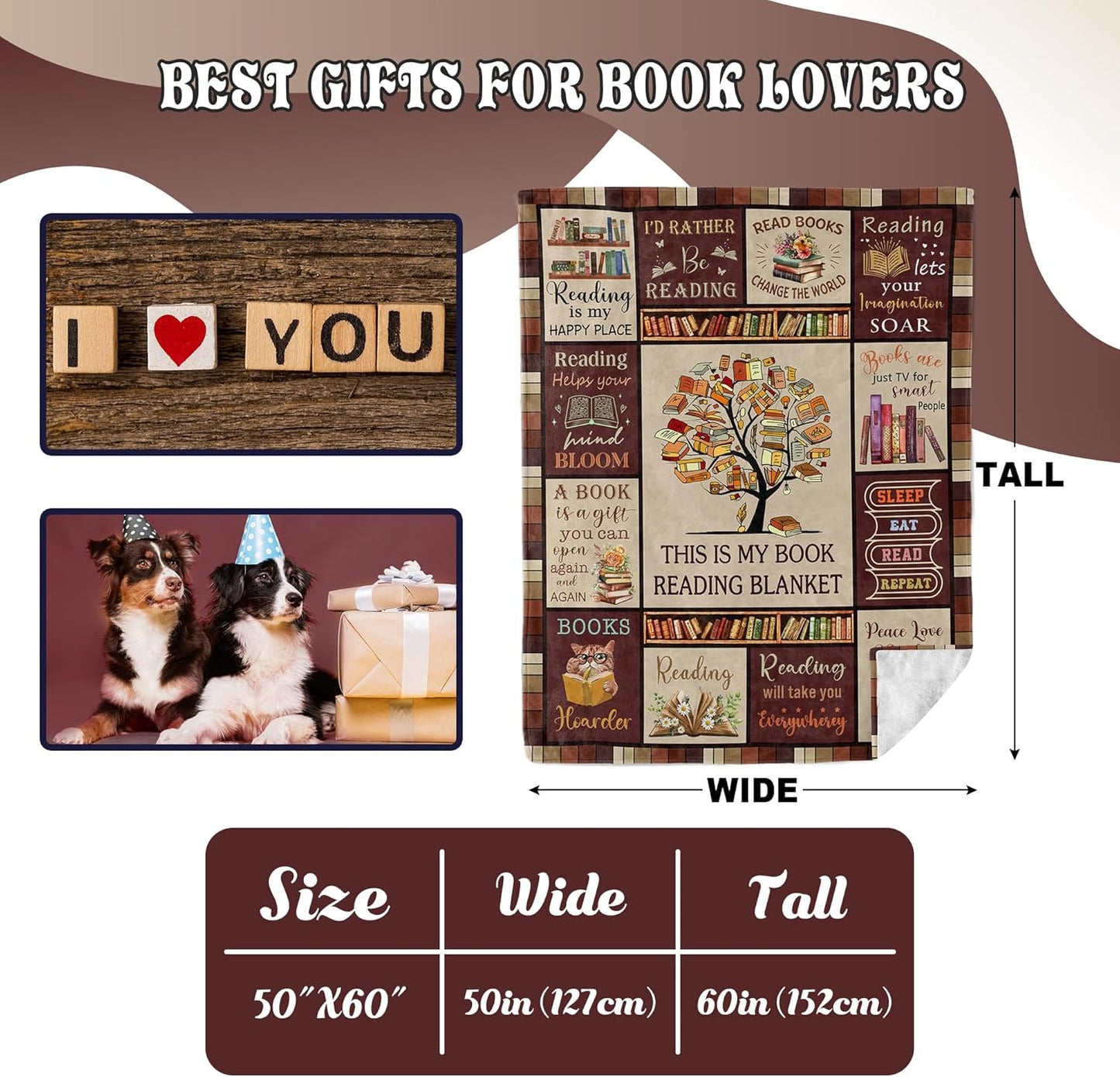 Book Lovers Gifts,Teacher Appreciation Gifts for Women, Book Accessories for Reading Lovers Blanket 60"x50", Reading Gifts, Reading Accessories for Book Lovers, Readers & Librarians Gift Ideas