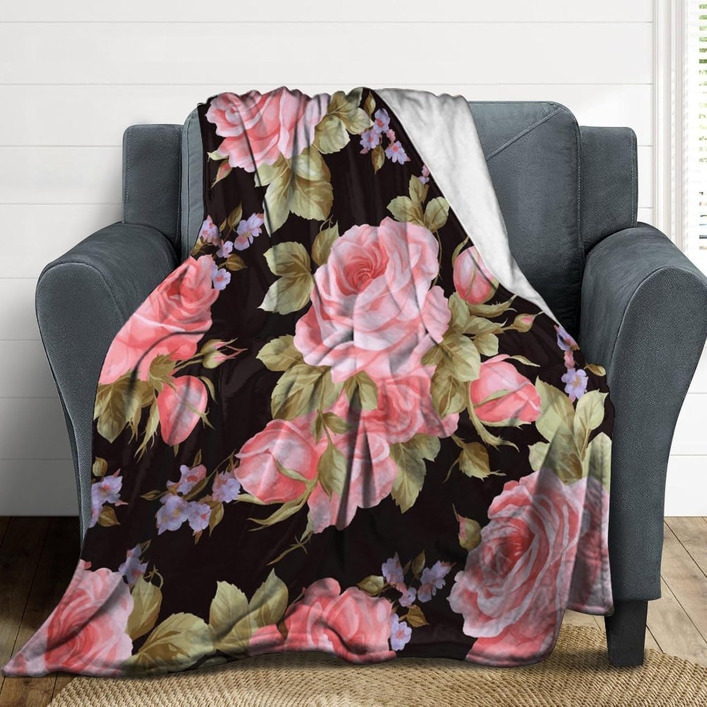 Pink Rose Blanket Super Soft Lightweight Throw Blanket Cute Cozy Warm Bed Blanket Decorative Fuzzy Blanket All-Season Home Decor Gift for Sofa Couch Living Room 30"*40"（76 * 100cm）