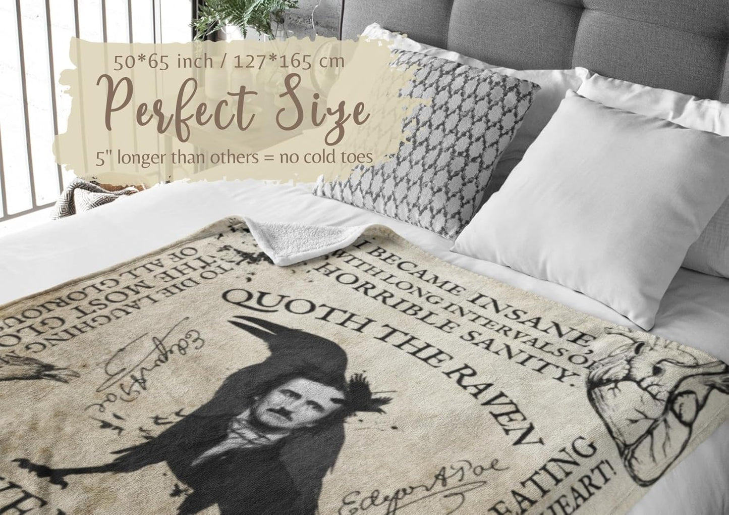Edgar Allan Poe Gifts for Men, Women for Christmas, Birthday, Throw Blanket for Christmas, Birthday - 50" x 65"