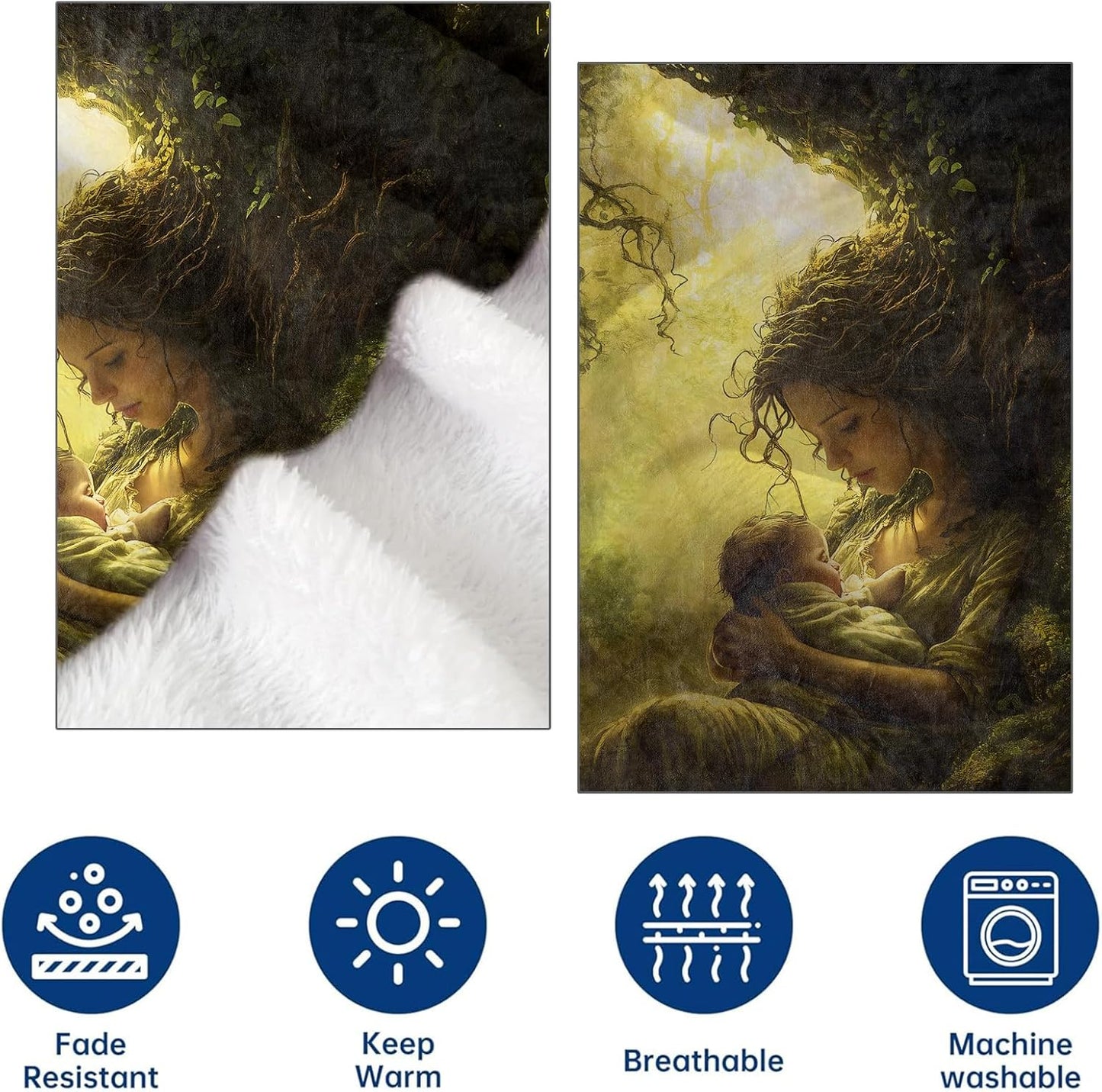 Tree of Life Flannel Throw Blanket 50x60 Inch, Enchanted Forest Earth Mother Scene Blankets Soft Cozy Fleece Throws for Women Nature Lover Bed Sofa Dorm Living Room Home Decor Gifts