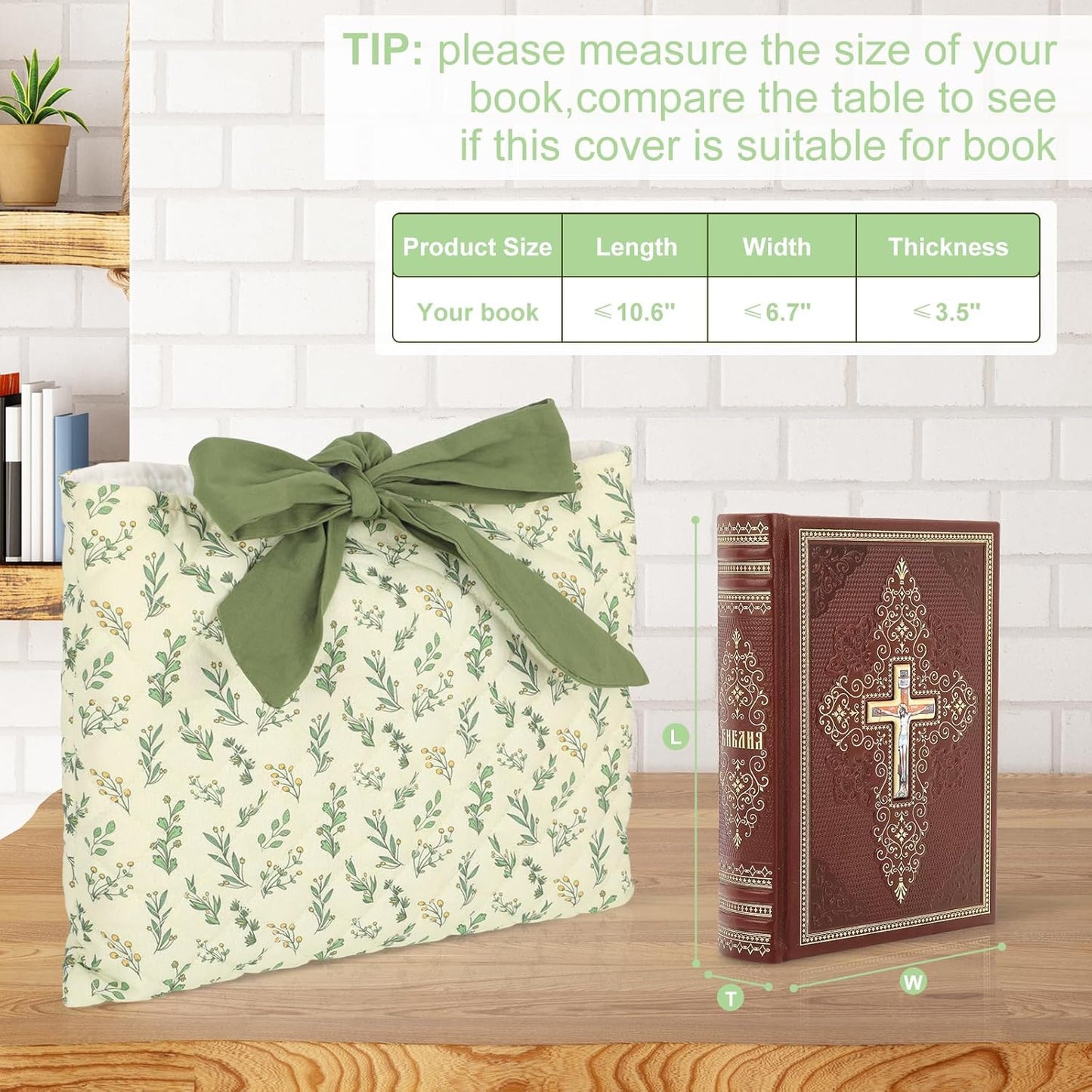 Quilted Bow Bible Sleeve Book Cover - Internal Storage Pocket, Flower Bible Sleeve Cover for Women, Washable for Paperbacks Pouch with Pockets, for Women Girls Book Lover Gifts