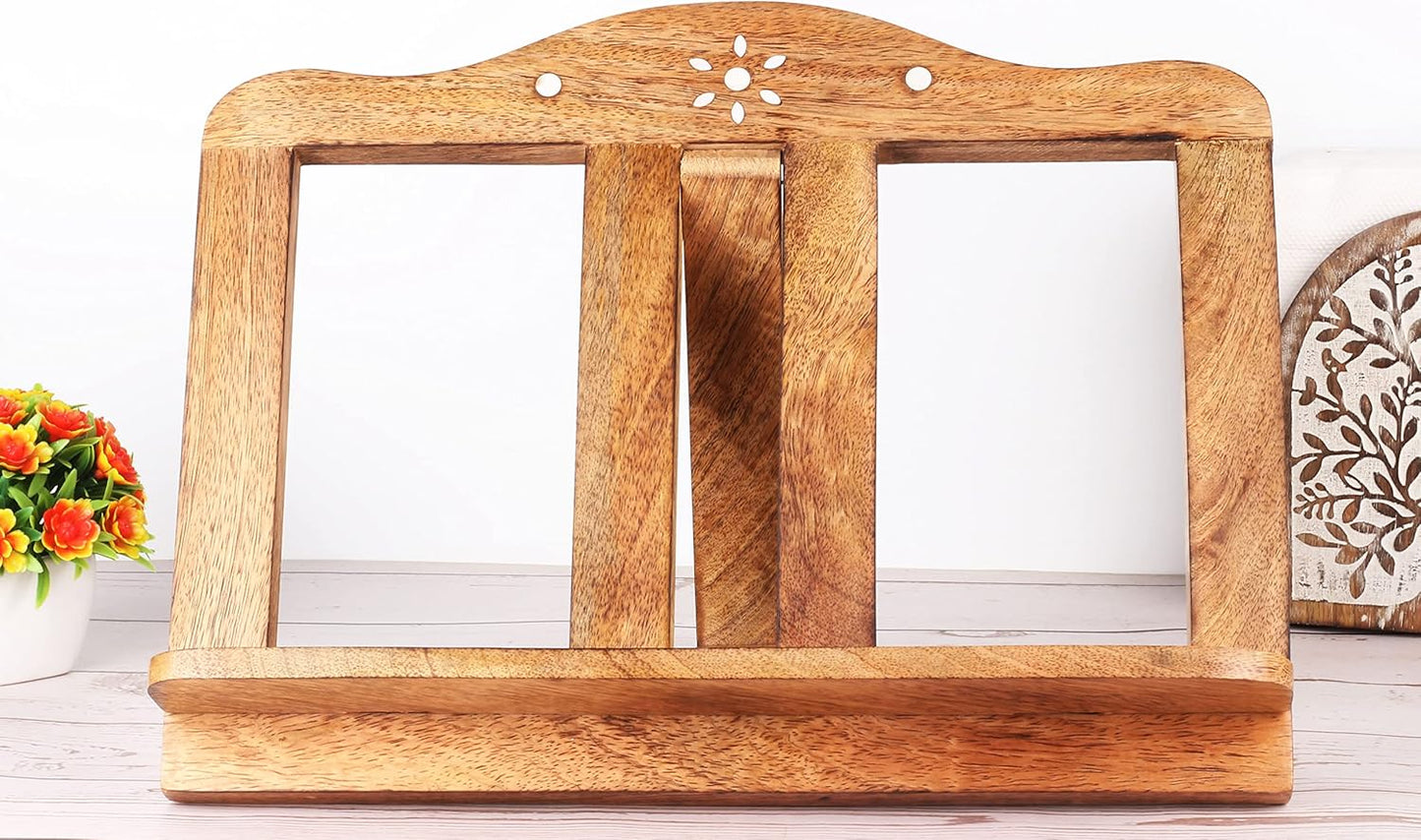 Mother's Day Gifts Wooden Cookbook Stand Recipe Book Holder Stand - Adjustable & Foldable Reading Holder/Kitchen/Office/Desk/Workshop