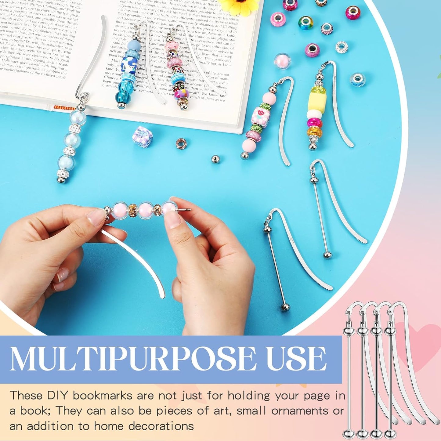20 Pcs Beadable Bookmarks DIY Metal Blank Bar Bookmark for Beads Modern Bead Craft Jewelry Pendant Charm Gift for Book Lovers Student Teacher Office Supplies(Silver)