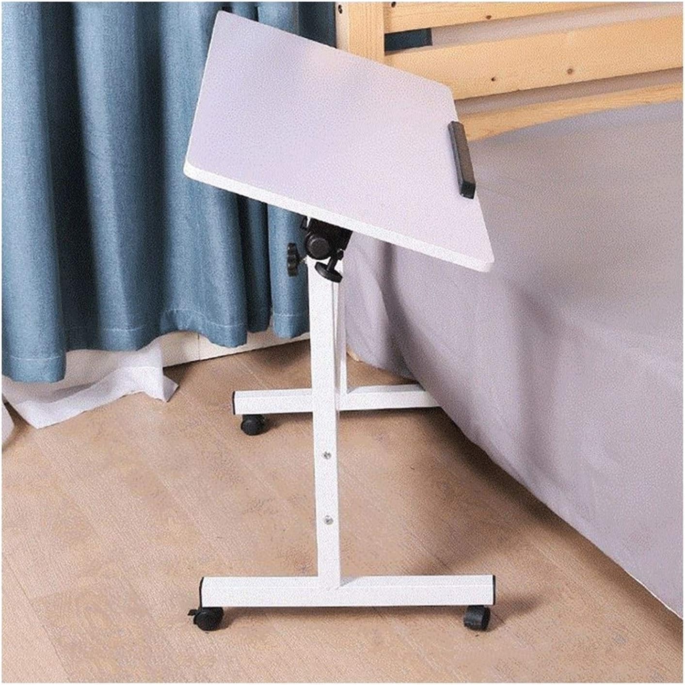 Shaped Notebook Laptop Desk Height Adjustable Computer Desk Bed Sofa Side End Snack Table On Wheels Mobile Reading Table (Color : White Size : 60x40x87cm) (White 80x50x87cm)